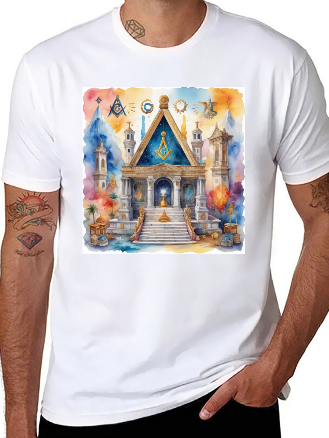 Masonic Lodge Watercolor Art T-Shirt