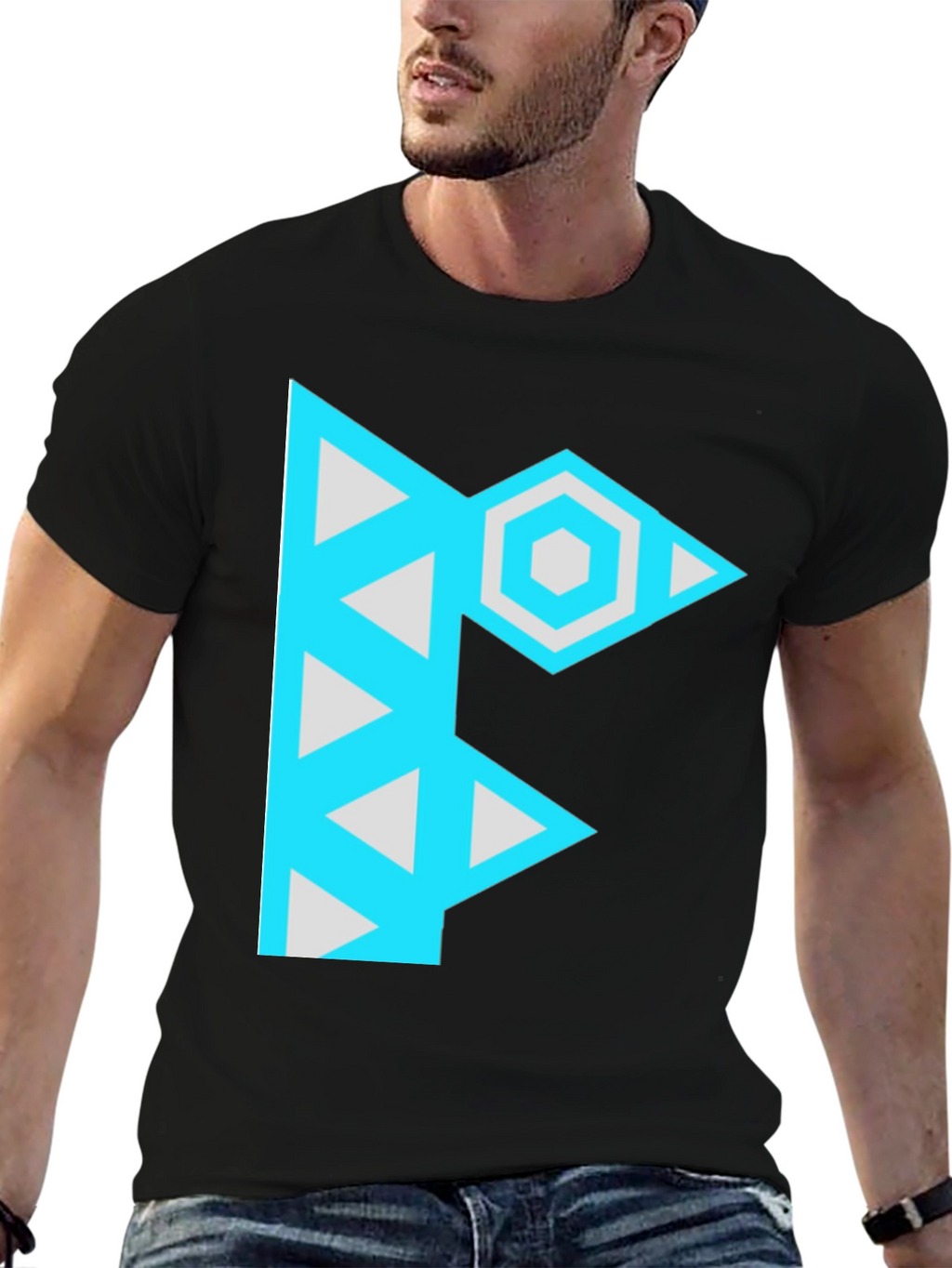 Geometric F Graphic Black T-Shirt