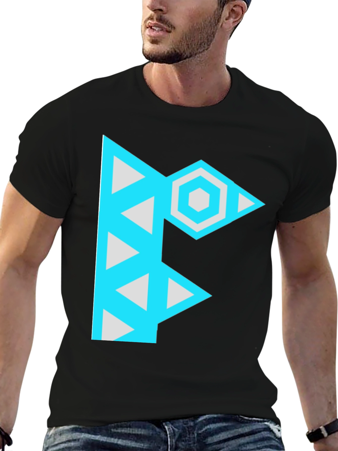 Geometric F Graphic Black T-Shirt