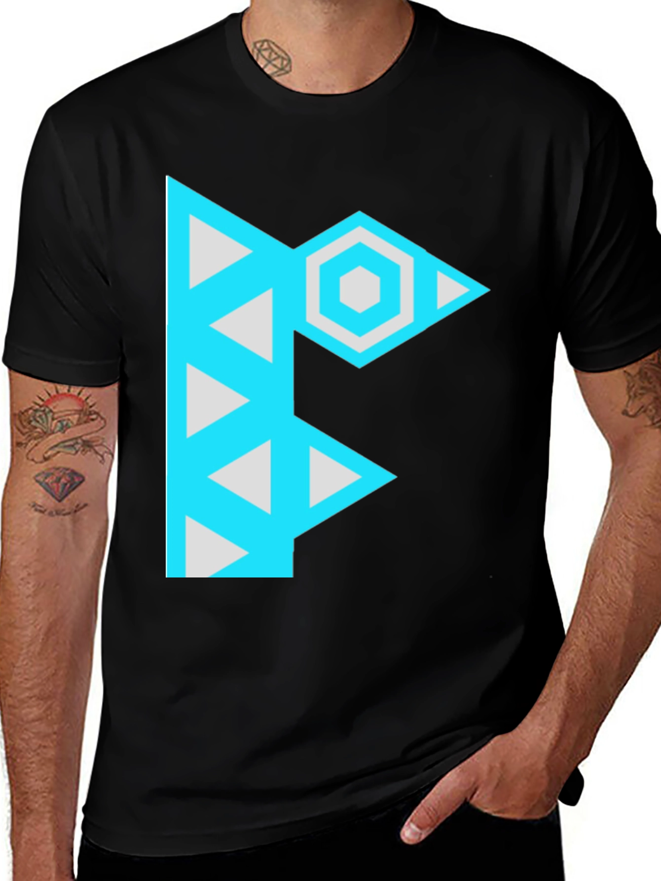 Geometric F Graphic Black T-Shirt