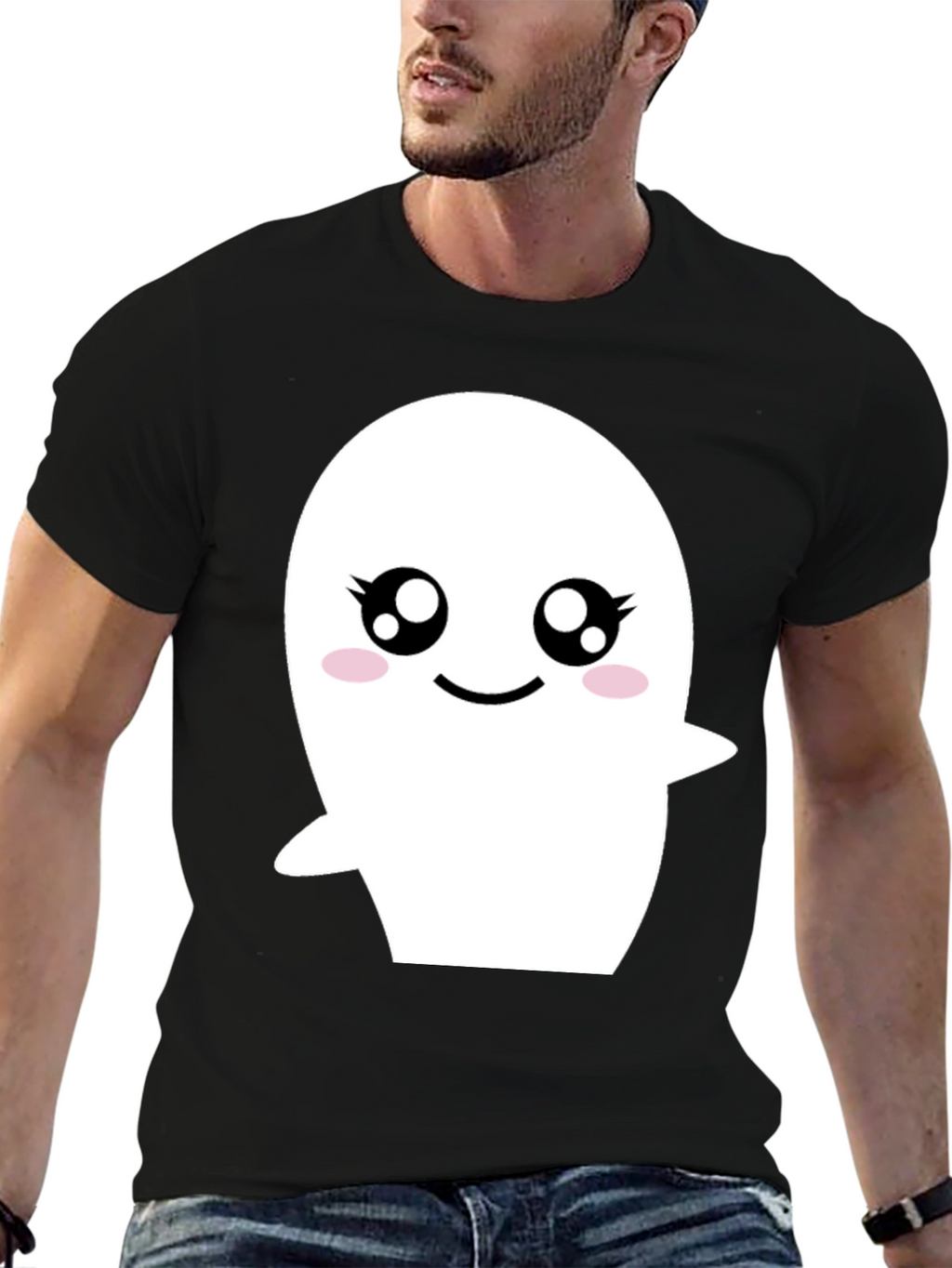 Cute Ghost Graphic Black T-Shirt