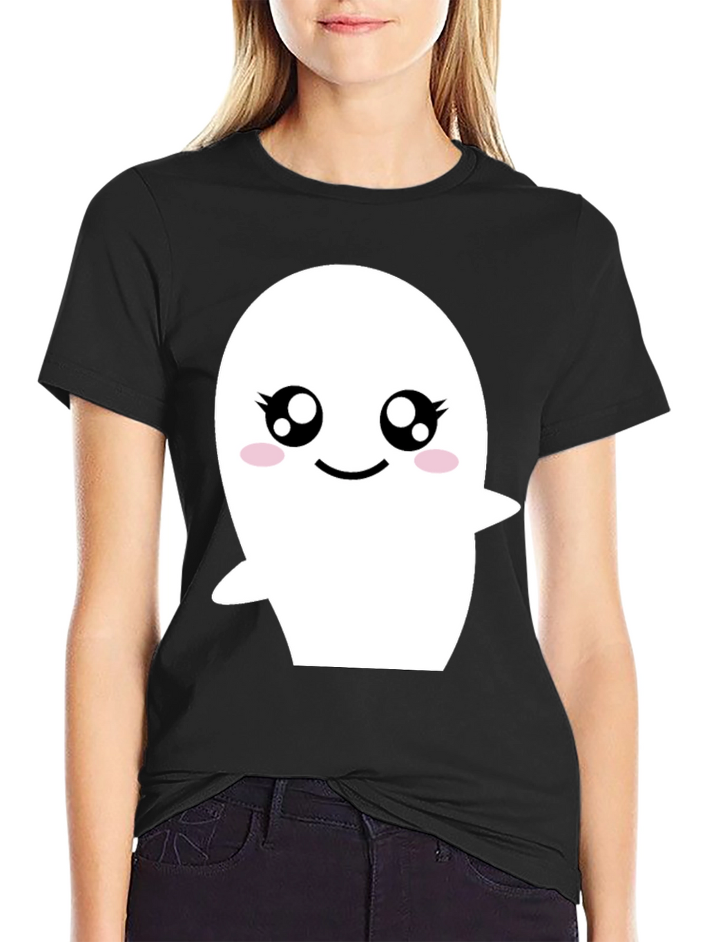 Cute Ghost Graphic Black T-Shirt
