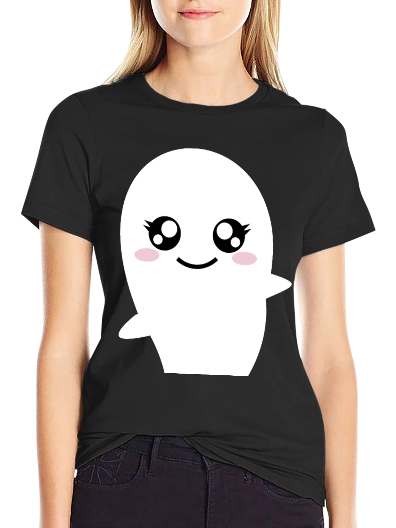 Cute Ghost Graphic Black T-Shirt