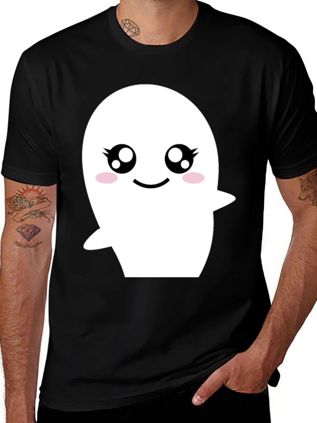 Cute Ghost Graphic Black T-Shirt