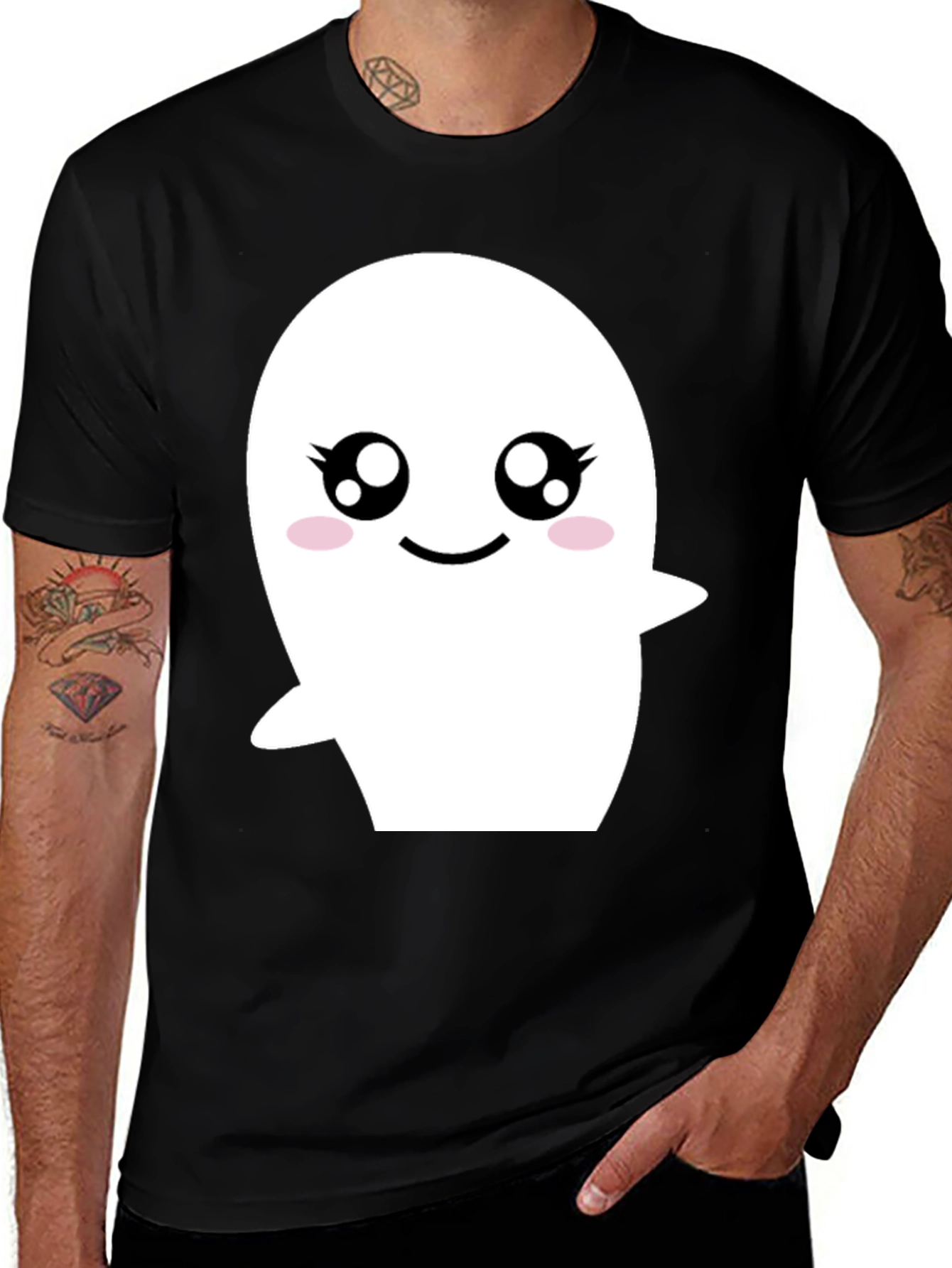Cute Ghost Graphic Black T-Shirt