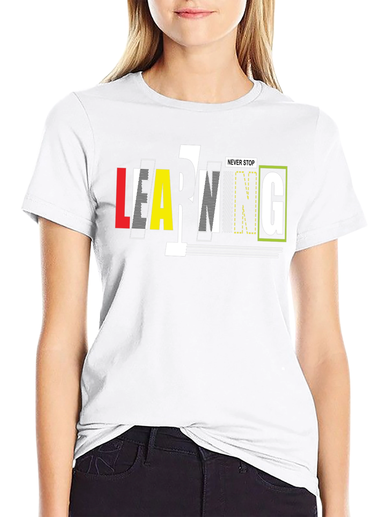Never Stop Learning Black Graphic Tee