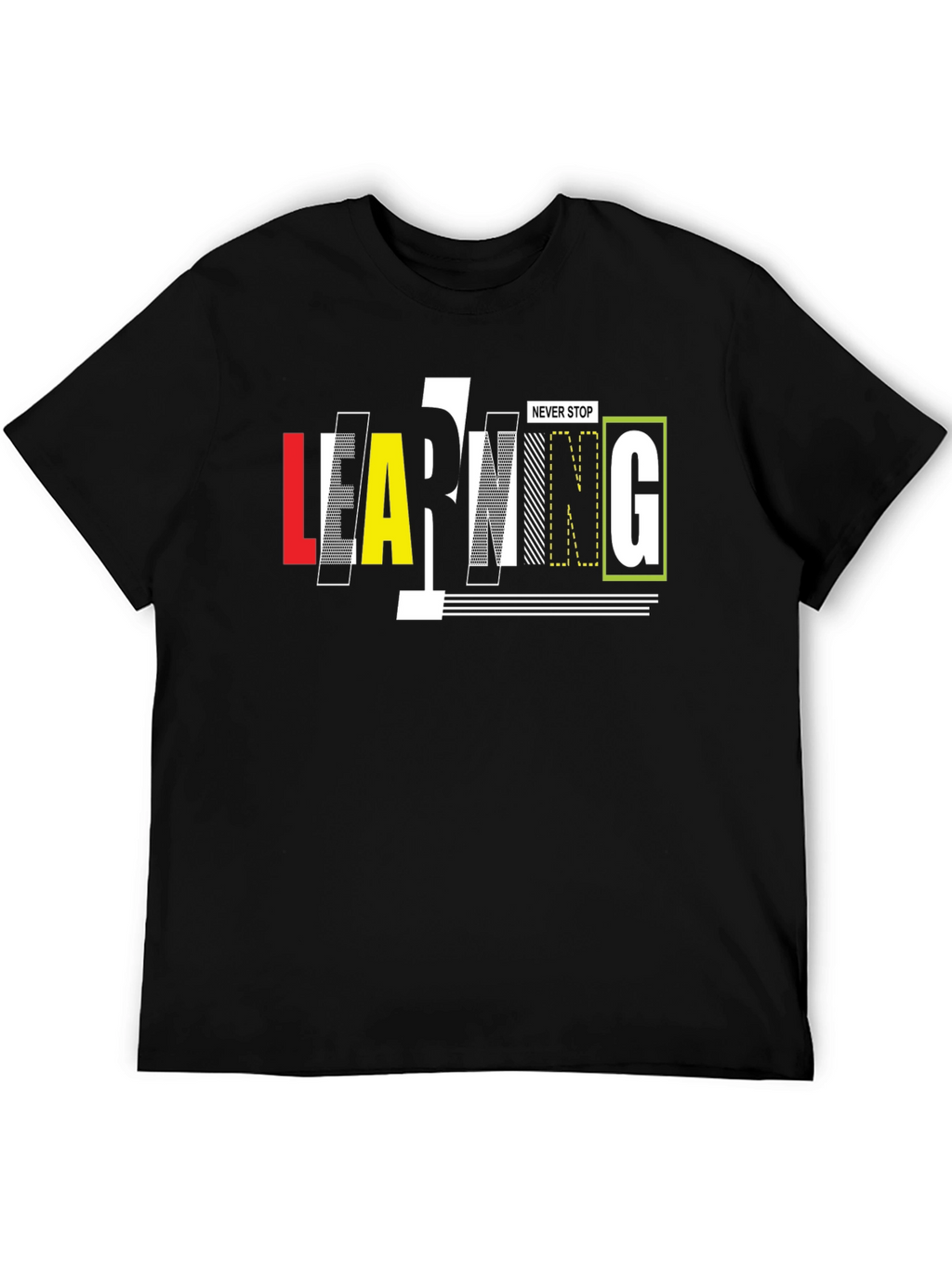Never Stop Learning Black Graphic Tee