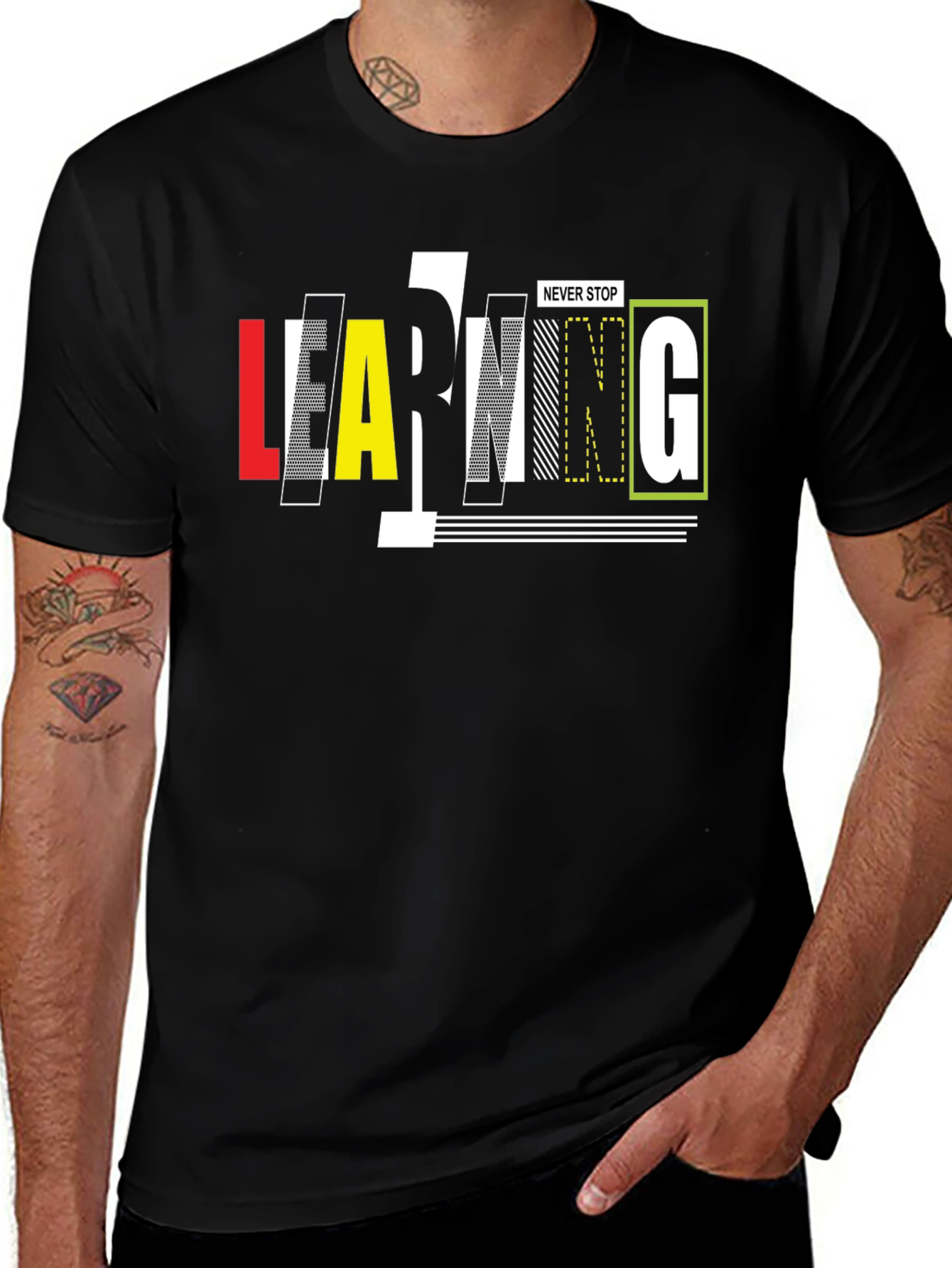 Never Stop Learning Black Graphic Tee