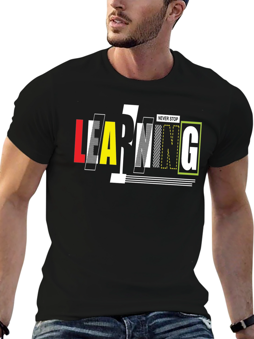 Never Stop Learning Black Graphic Tee
