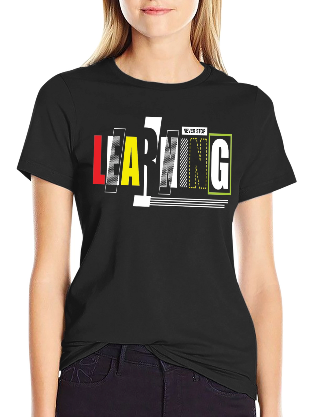Never Stop Learning Black Graphic Tee