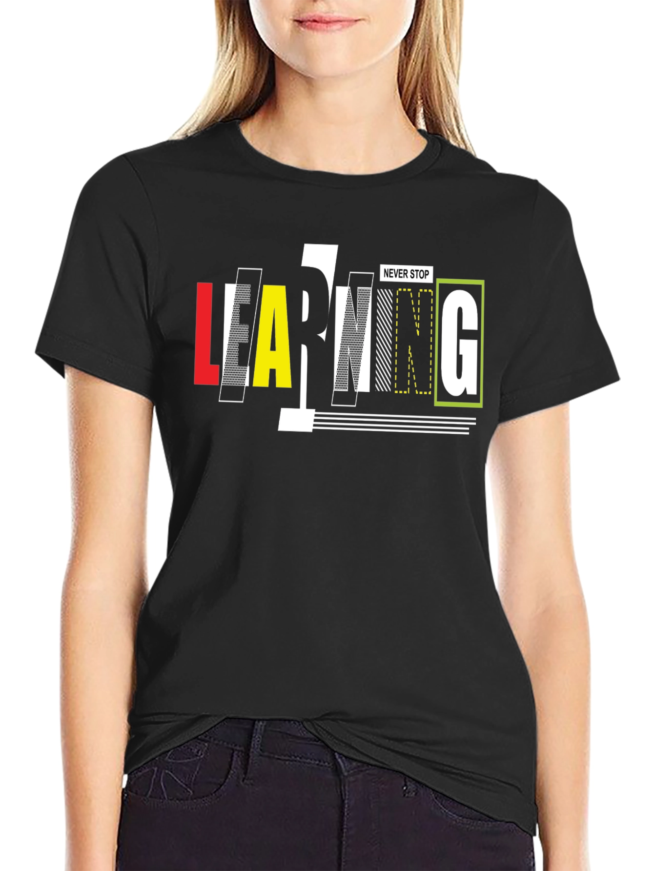 Never Stop Learning Black Graphic Tee