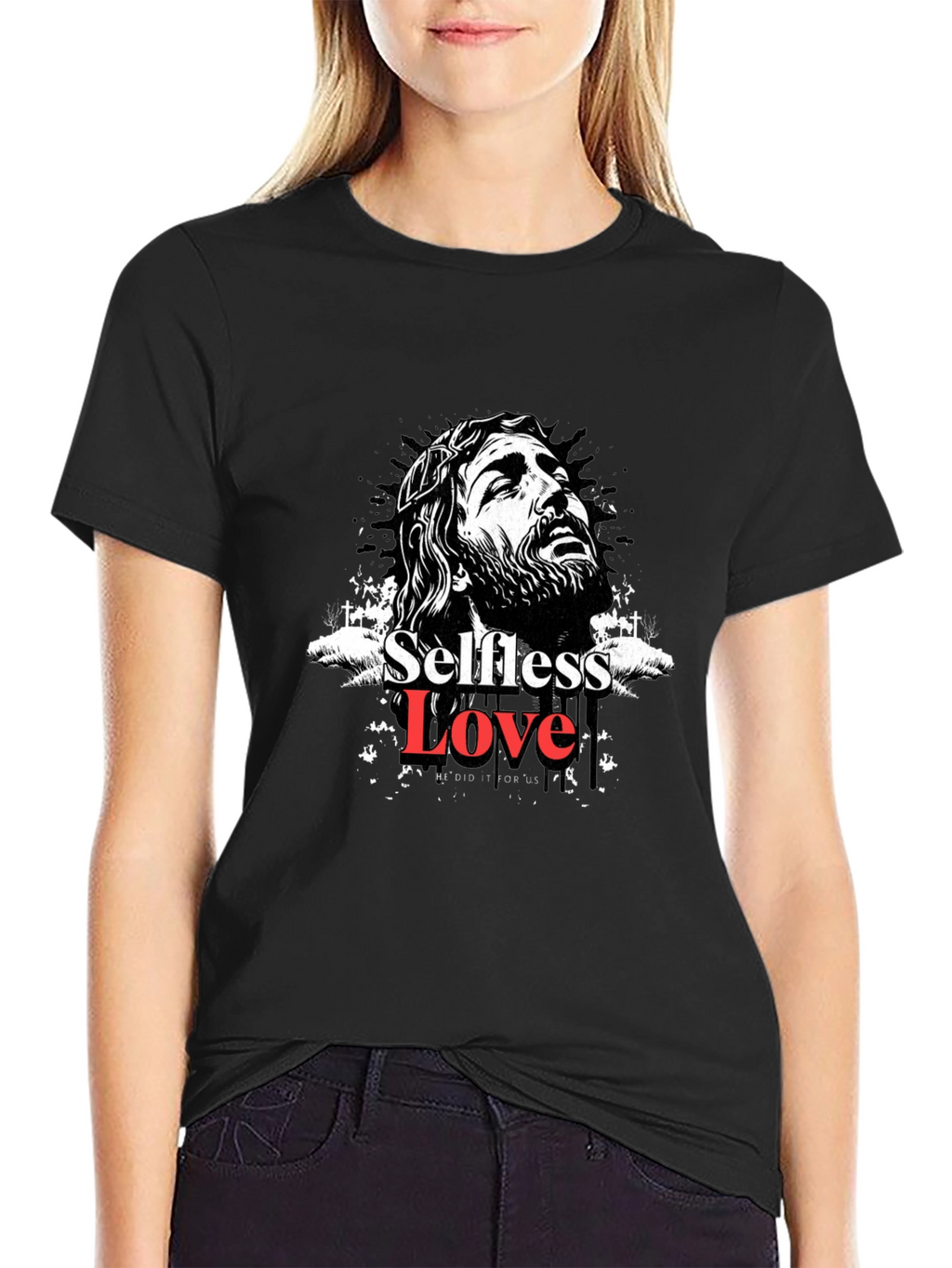 Selfless Love Graphic Tee - Black Cotton Blend T-Shirt