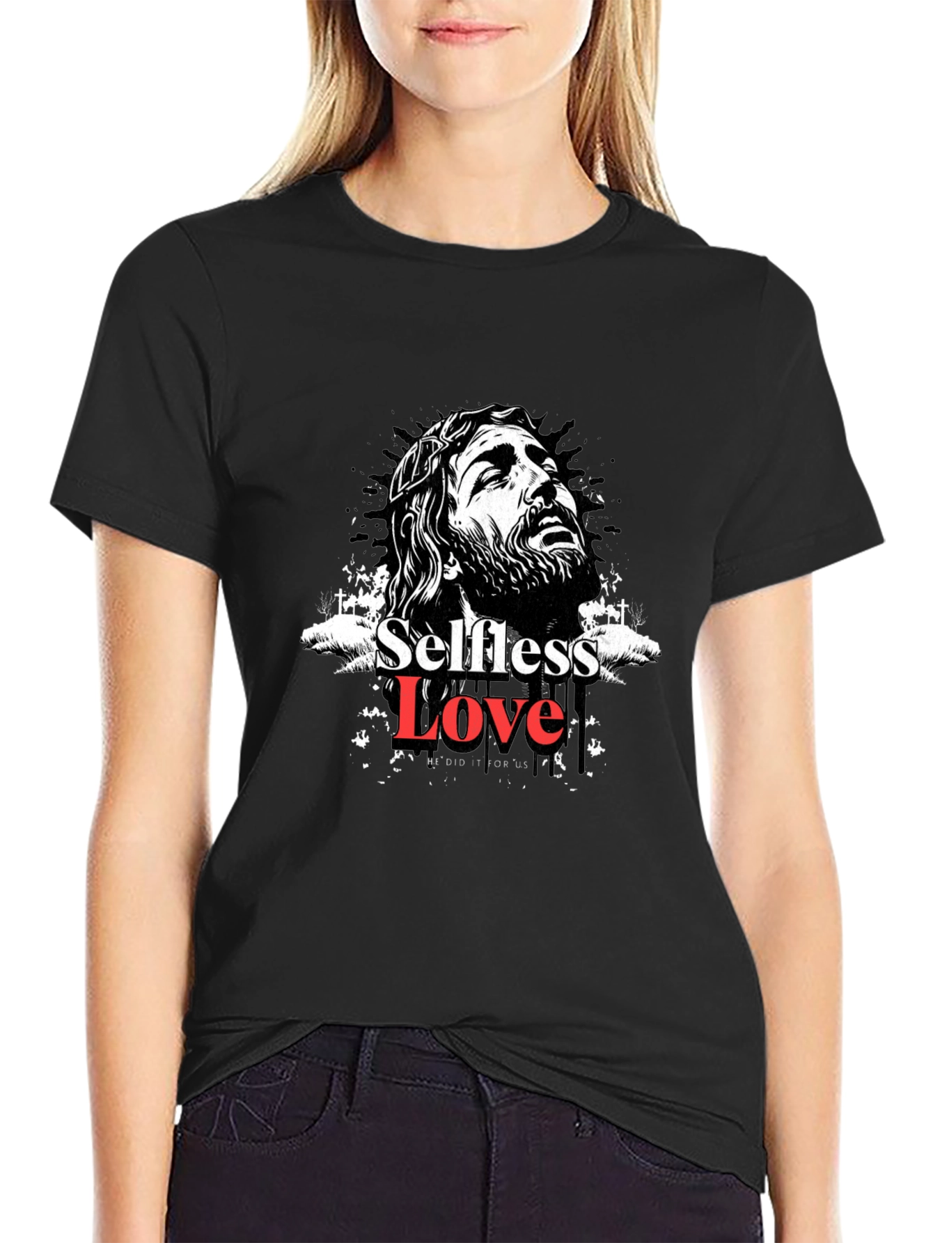 Selfless Love Graphic Tee - Black Cotton Blend T-Shirt
