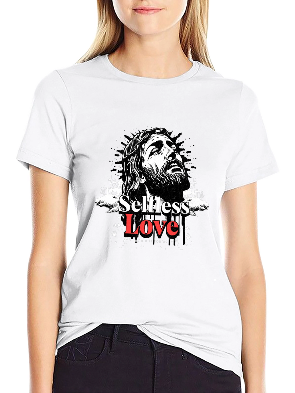 Selfless Love Graphic Tee - Black Cotton Blend T-Shirt