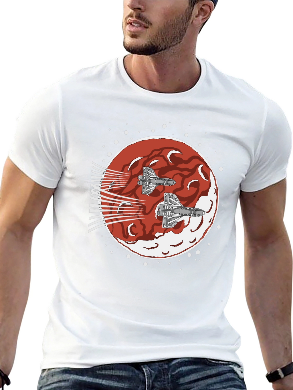 Sci-Fi Spaceship Red Planet T-Shirt