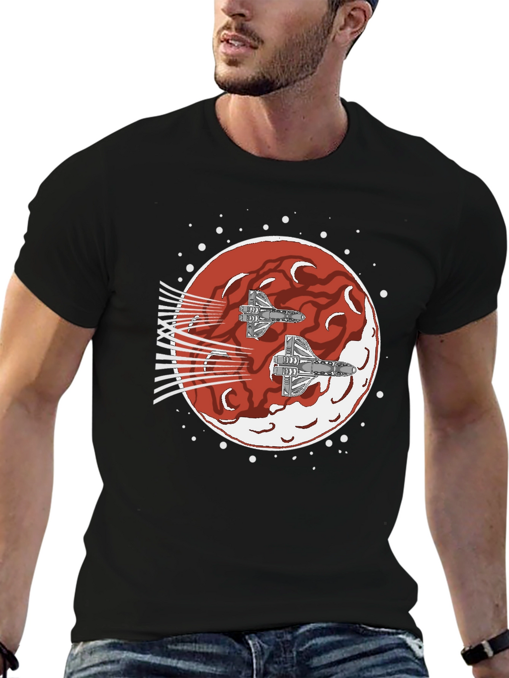 Sci-Fi Spaceship Red Planet T-Shirt