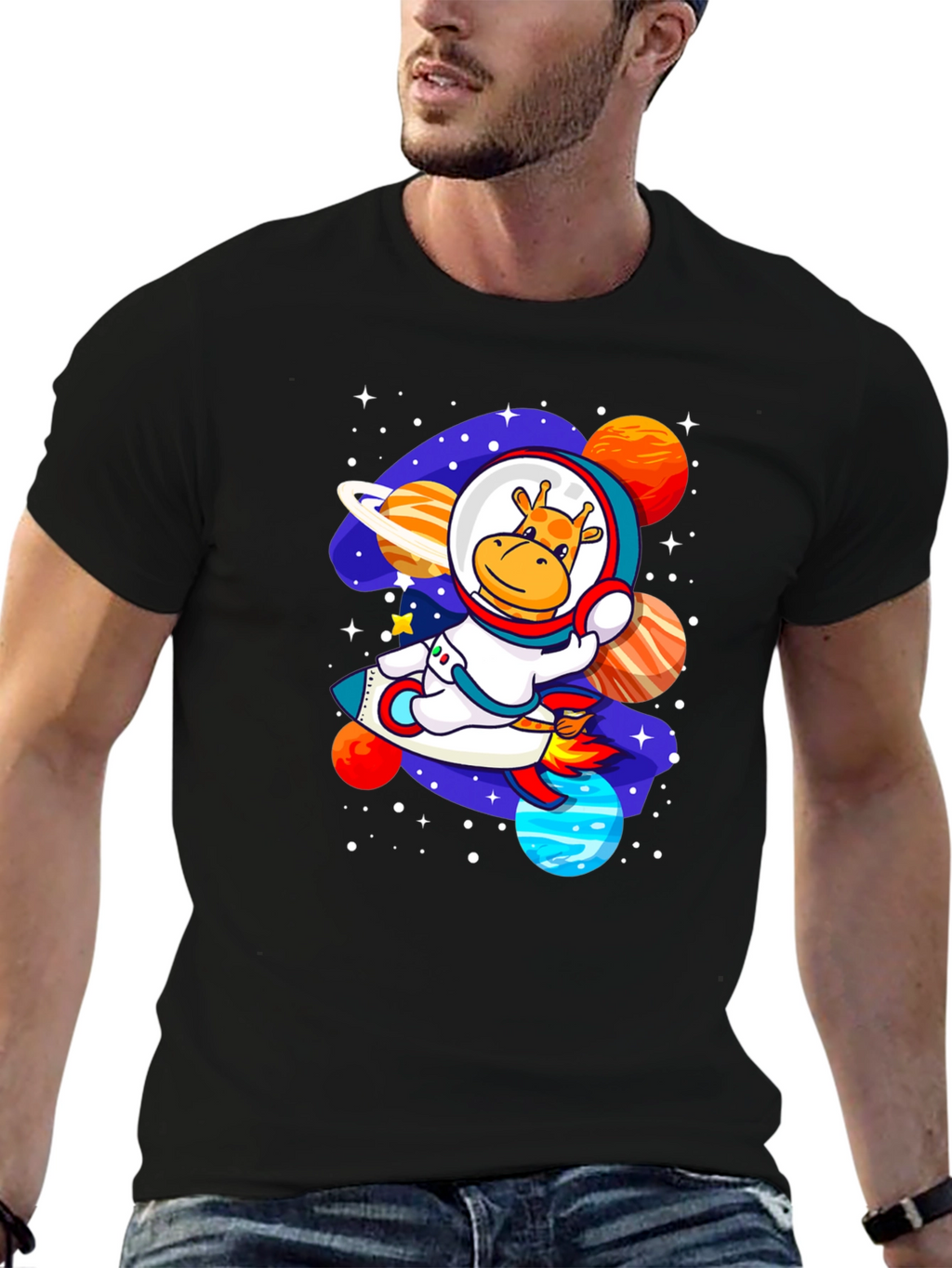Giraffe Astronaut T-Shirt - Space Adventure Design