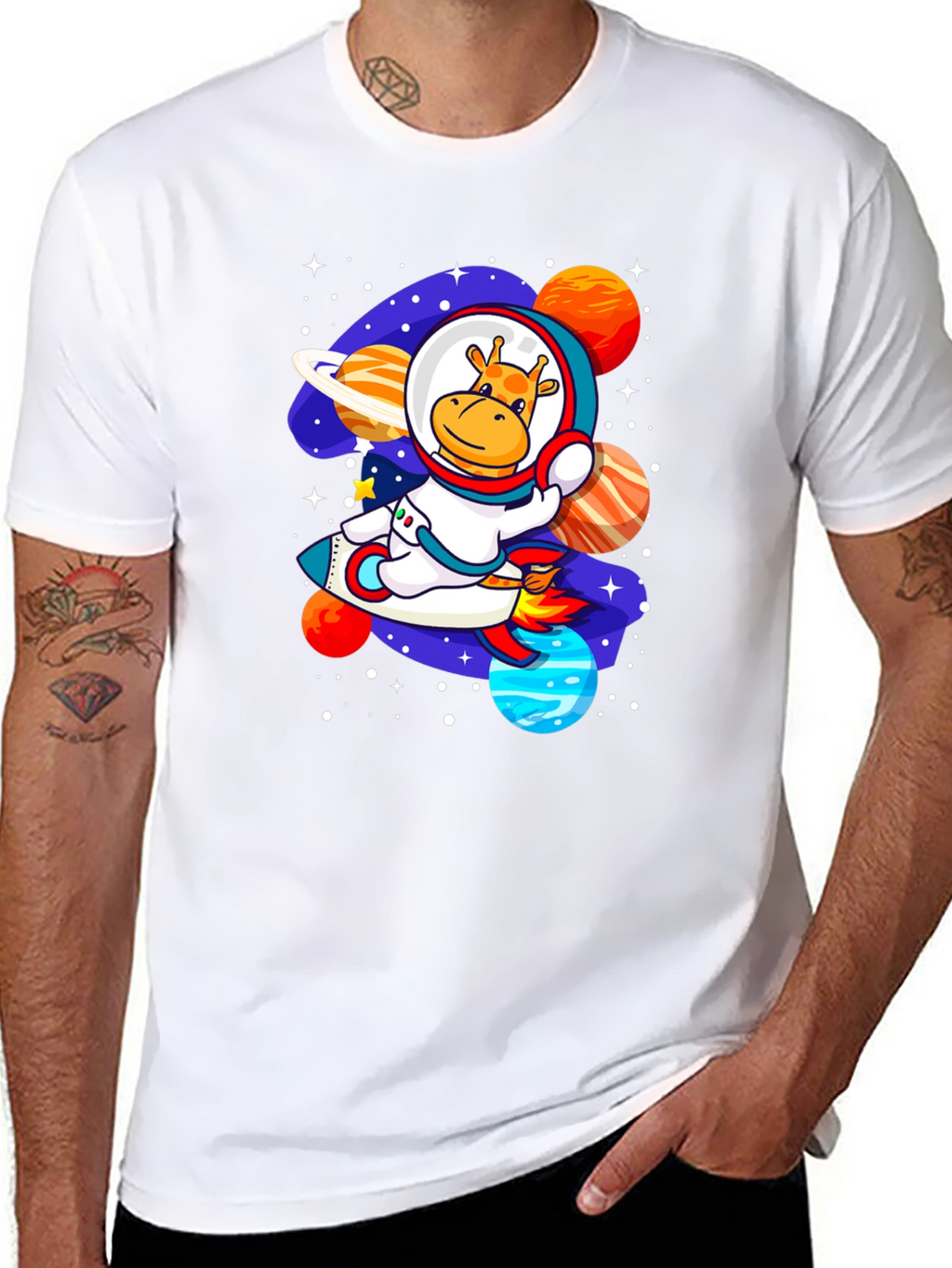 Giraffe Astronaut T-Shirt - Space Adventure Design