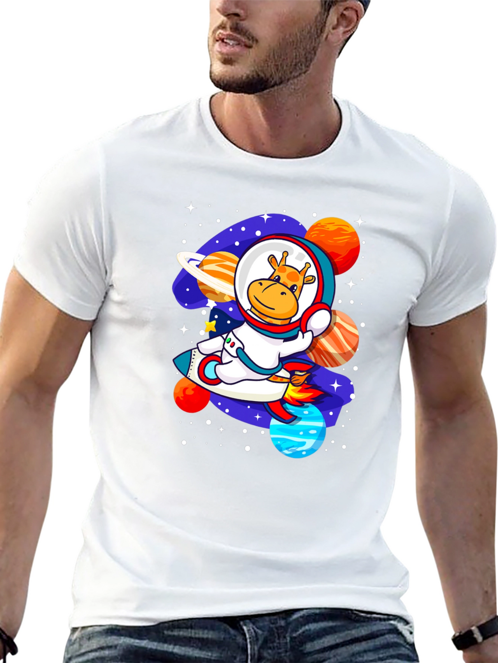 Giraffe Astronaut T-Shirt - Space Adventure Design