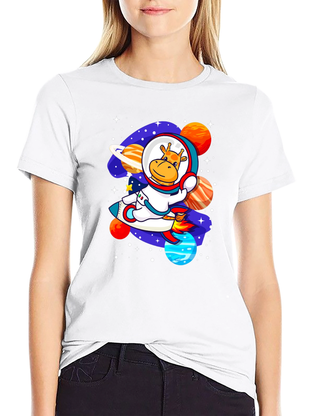 Giraffe Astronaut T-Shirt - Space Adventure Design