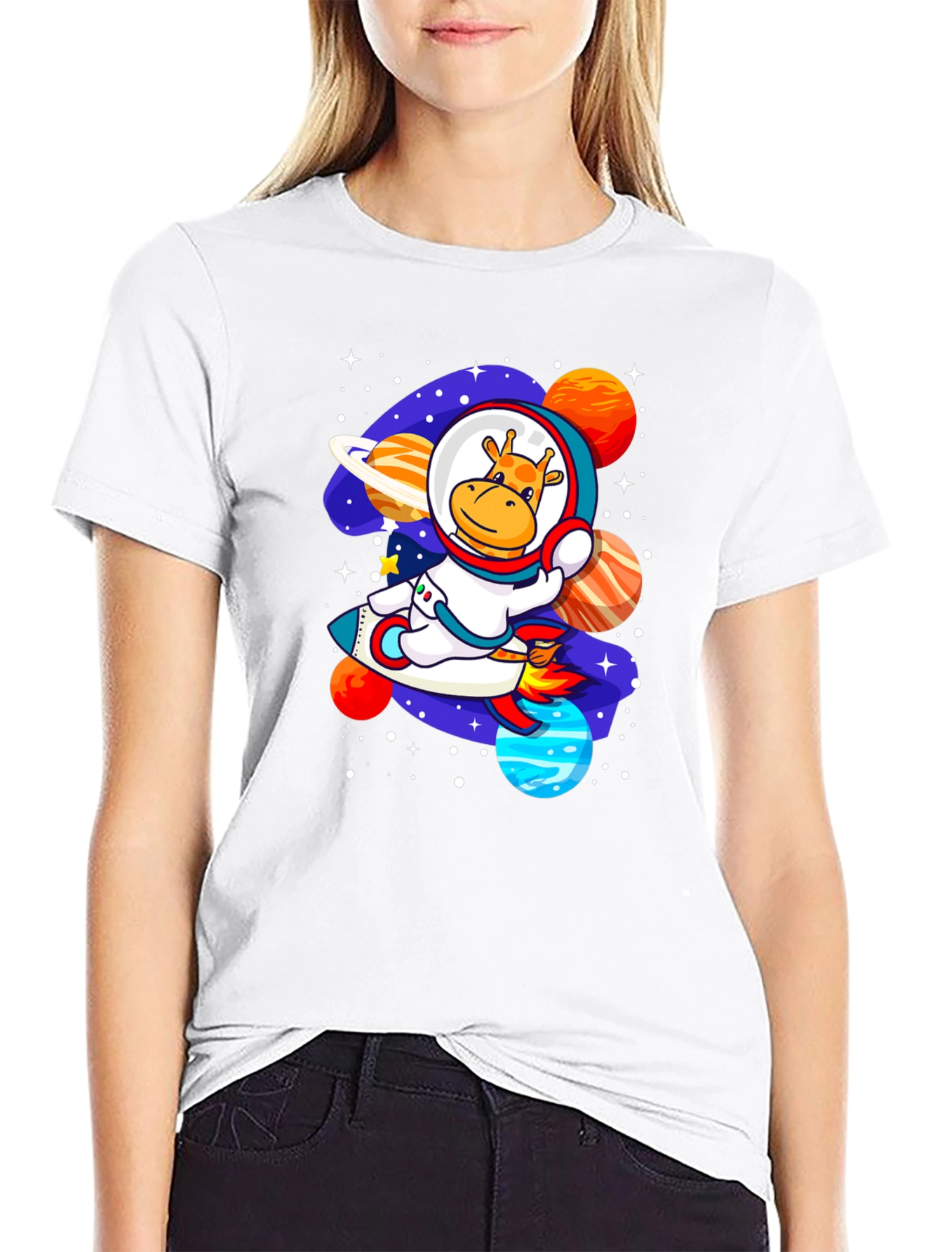 Giraffe Astronaut T-Shirt - Space Adventure Design