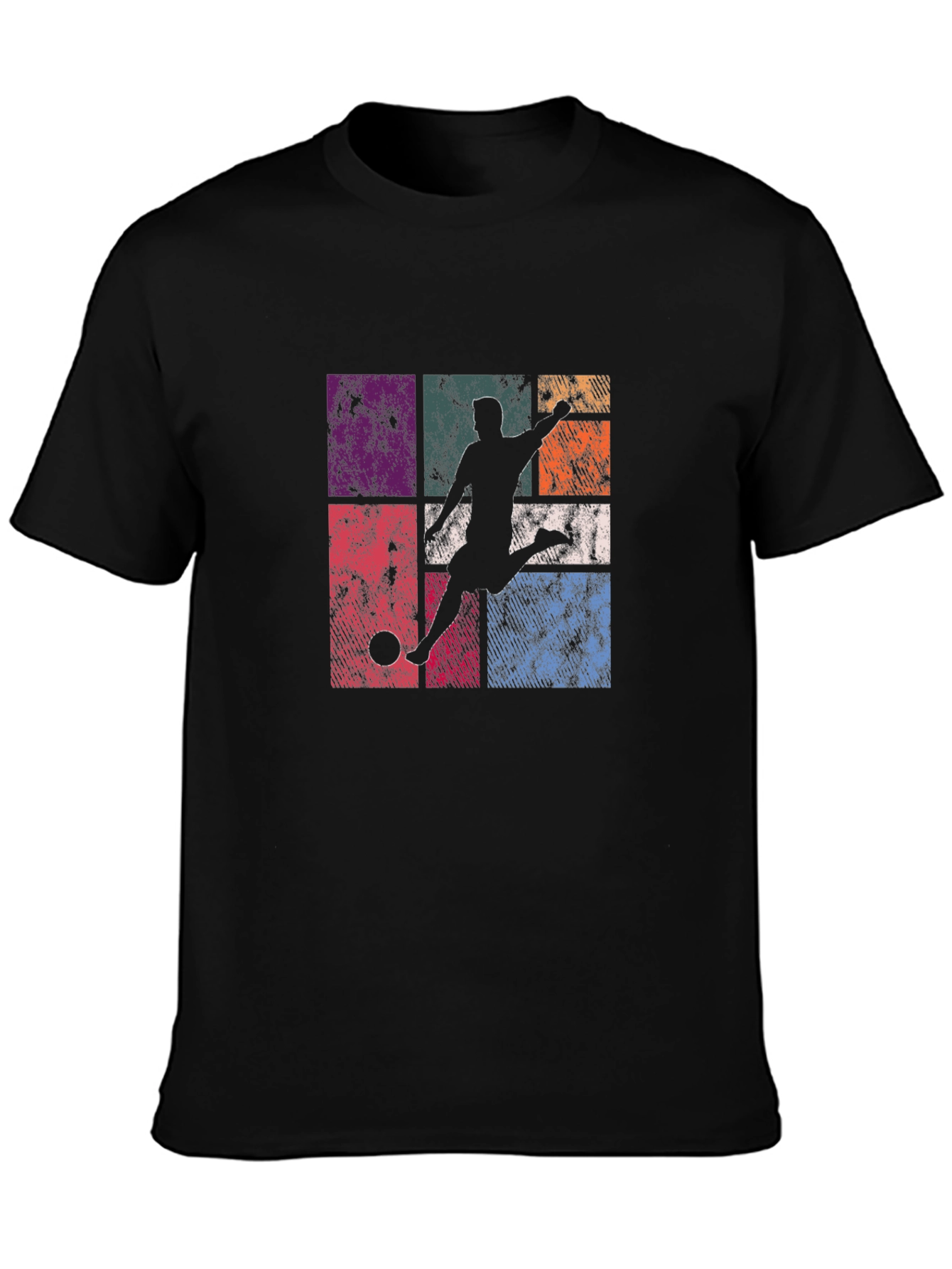 Retro Soccer Player Graphic T-Shirt - Black