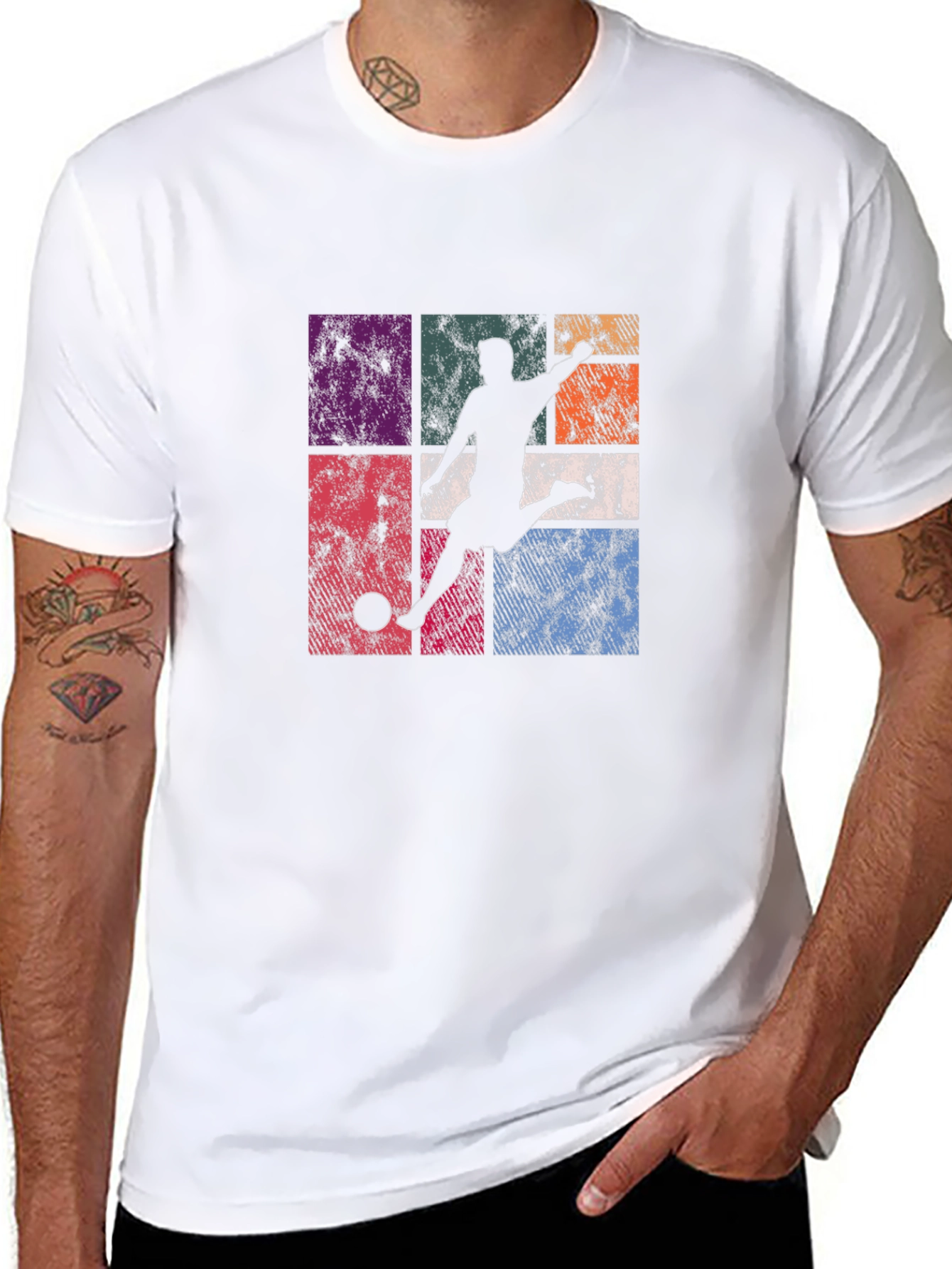 Retro Soccer Player Graphic T-Shirt - Black