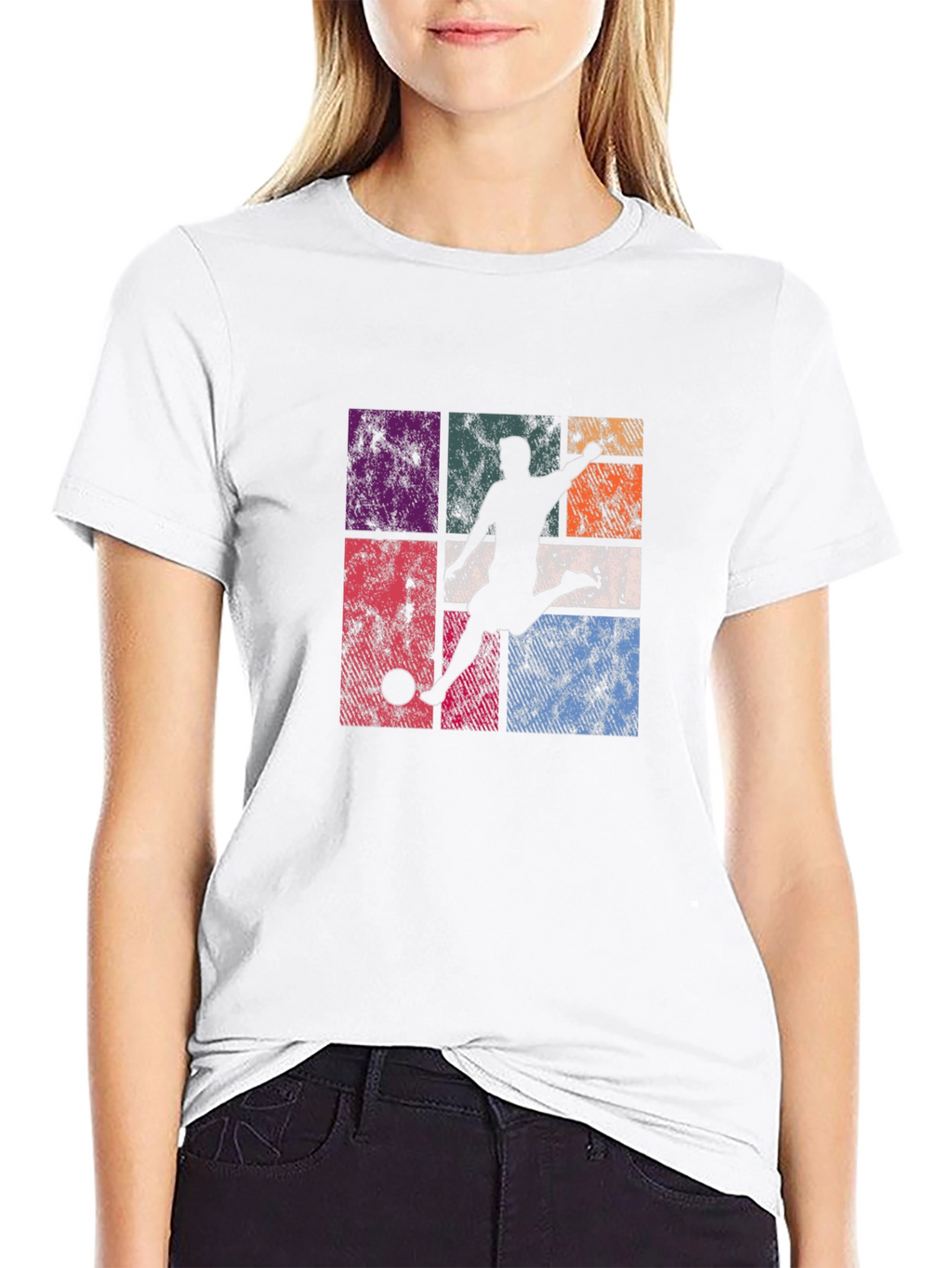 Retro Soccer Player Graphic T-Shirt - Black