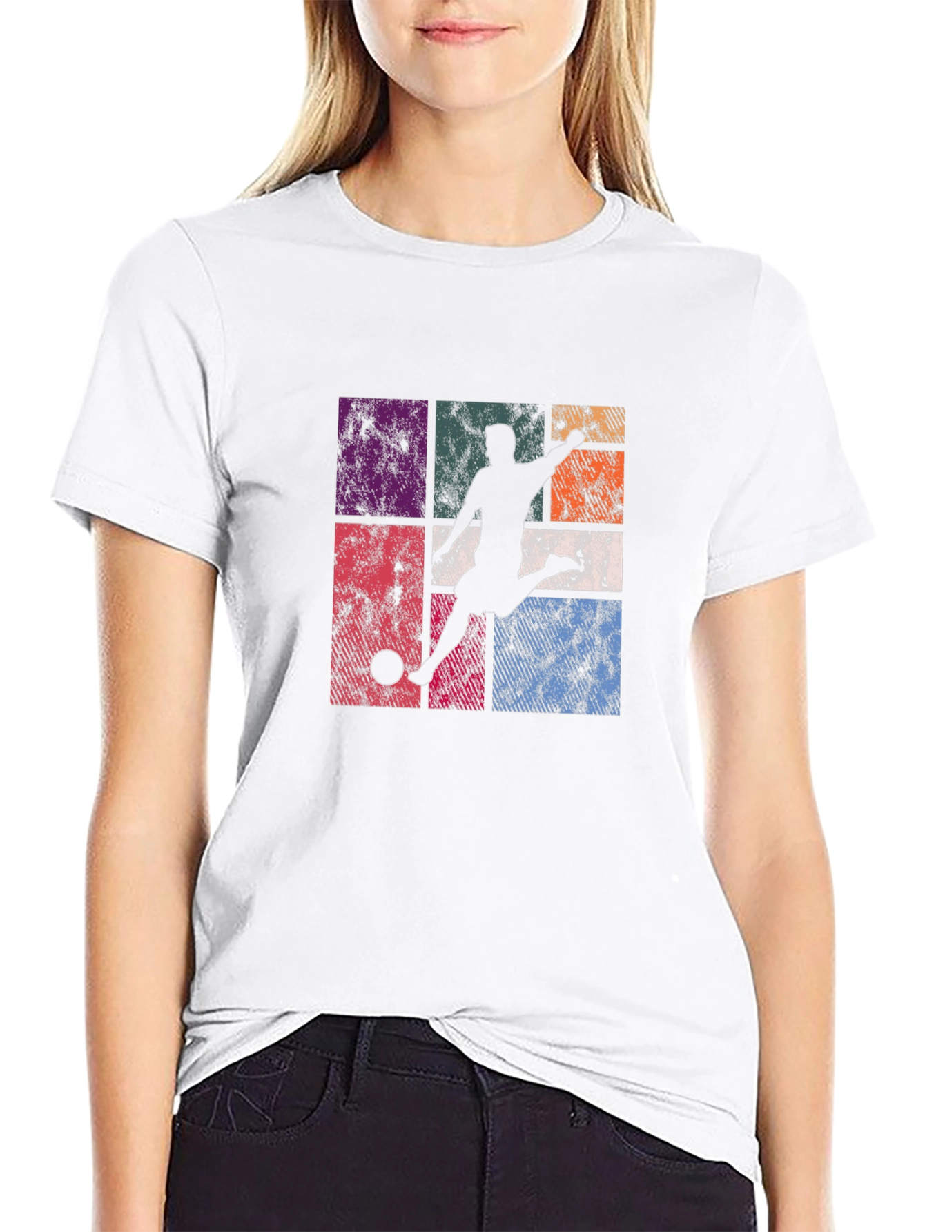 Retro Soccer Player Graphic T-Shirt - Black