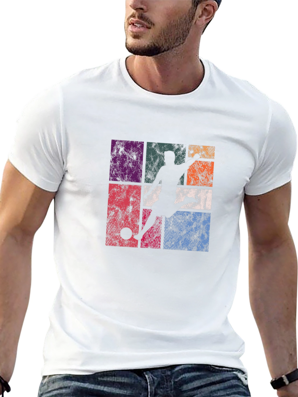 Retro Soccer Player Graphic T-Shirt - Black