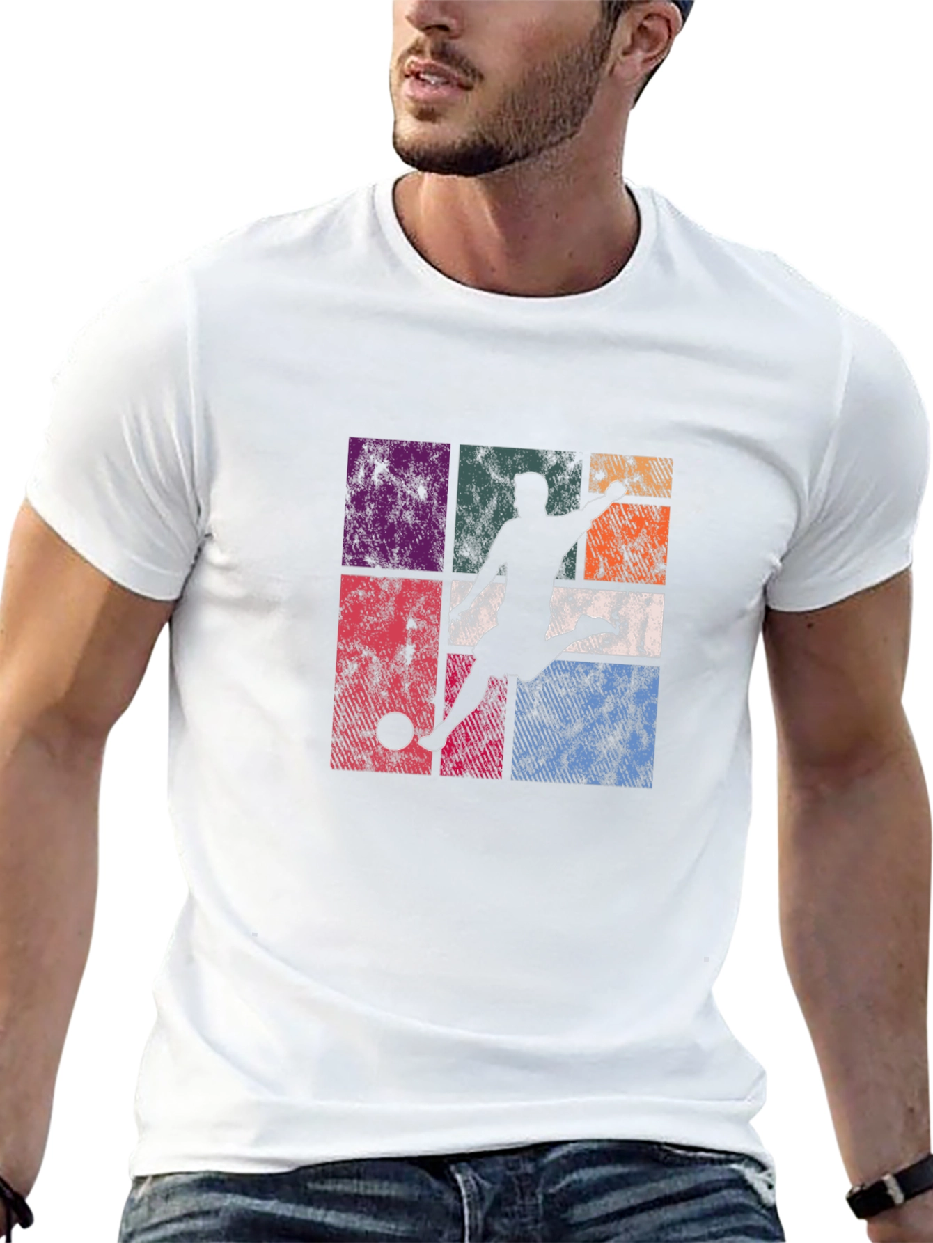 Retro Soccer Player Graphic T-Shirt - Black
