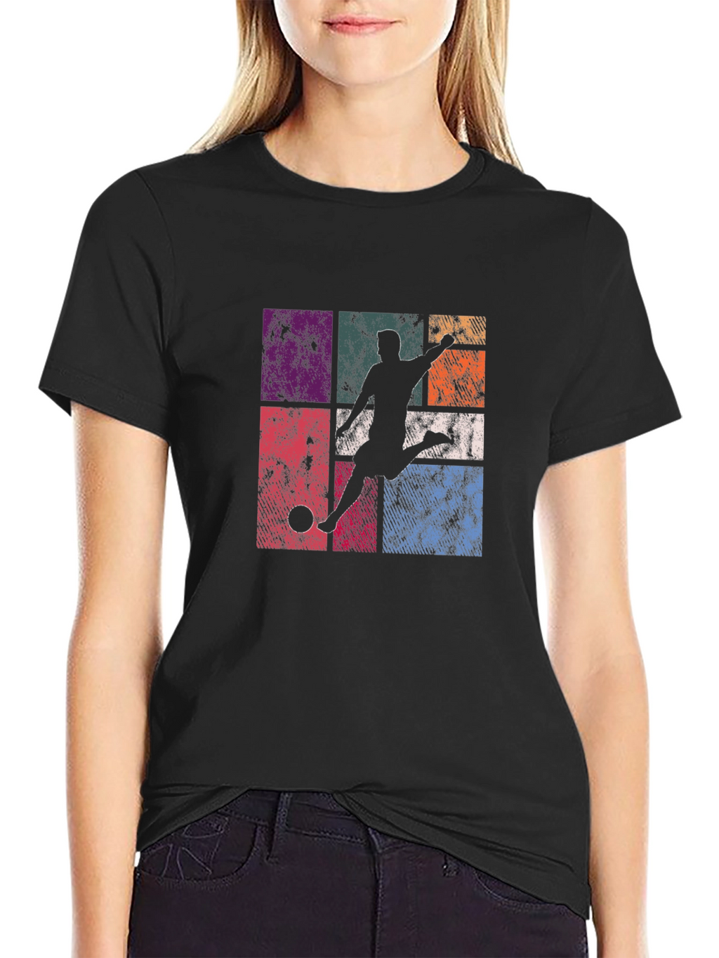 Retro Soccer Player Graphic T-Shirt - Black