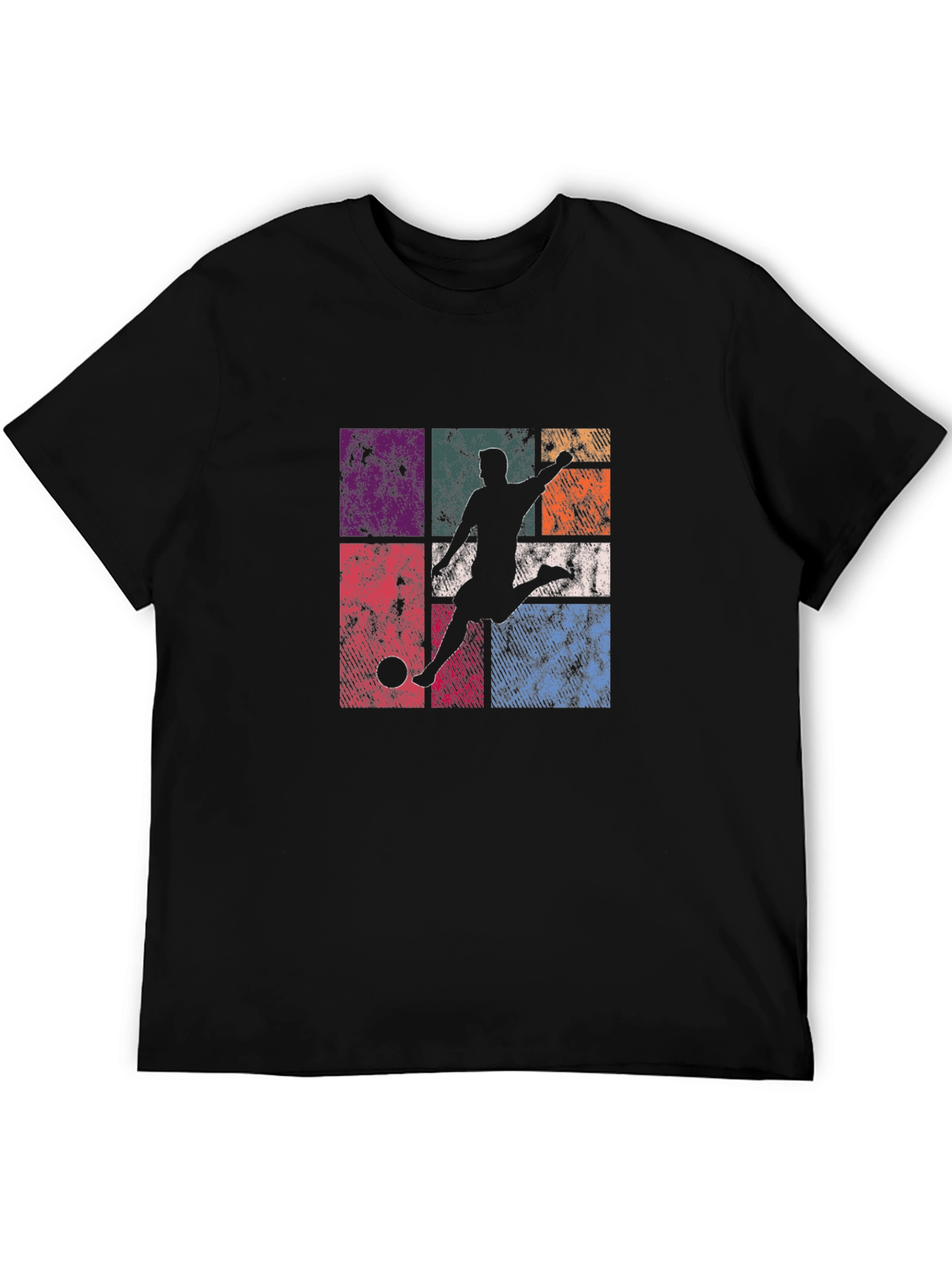 Retro Soccer Player Graphic T-Shirt - Black