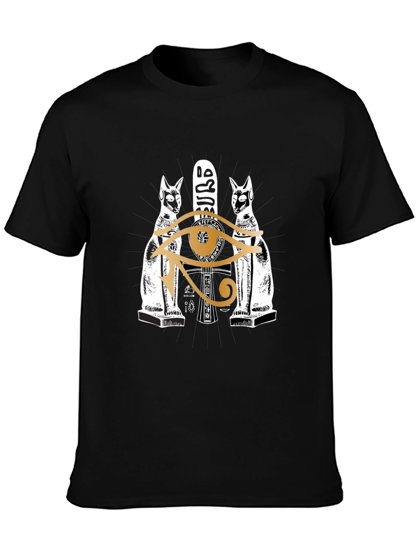 Egyptian Cats & Eye of Horus Graphic Tee - Black