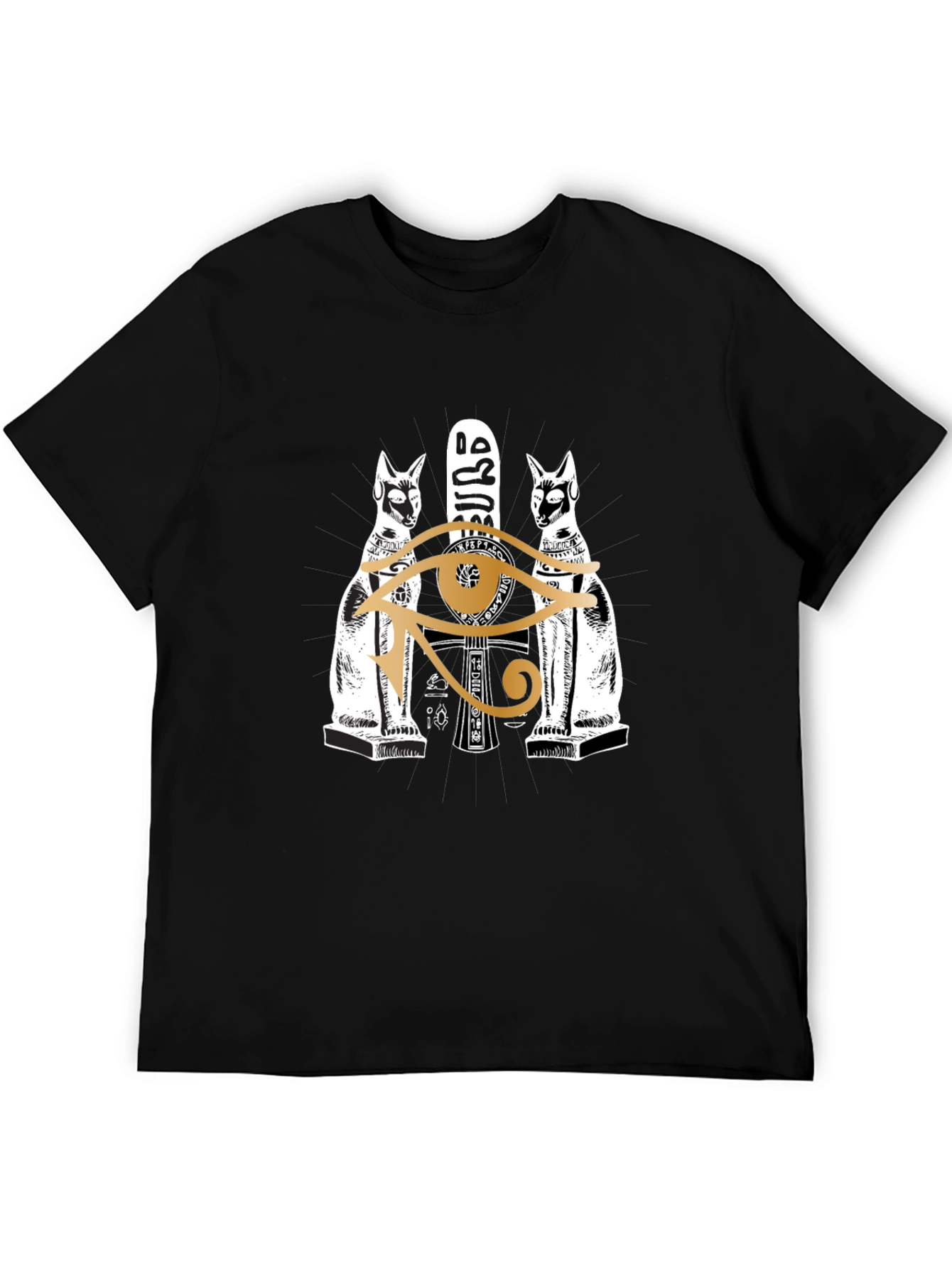 Egyptian Cats & Eye of Horus Graphic Tee - Black
