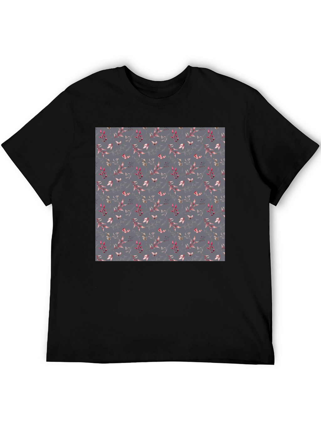 Floral Patterned Black T-Shirt for Men