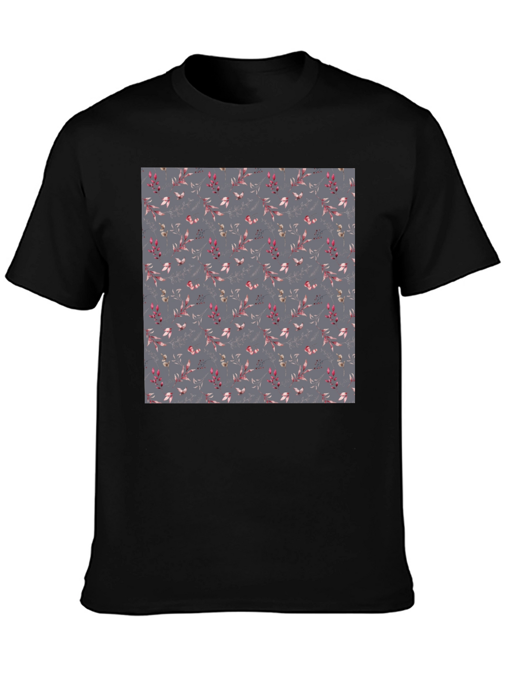Floral Patterned Black T-Shirt for Men