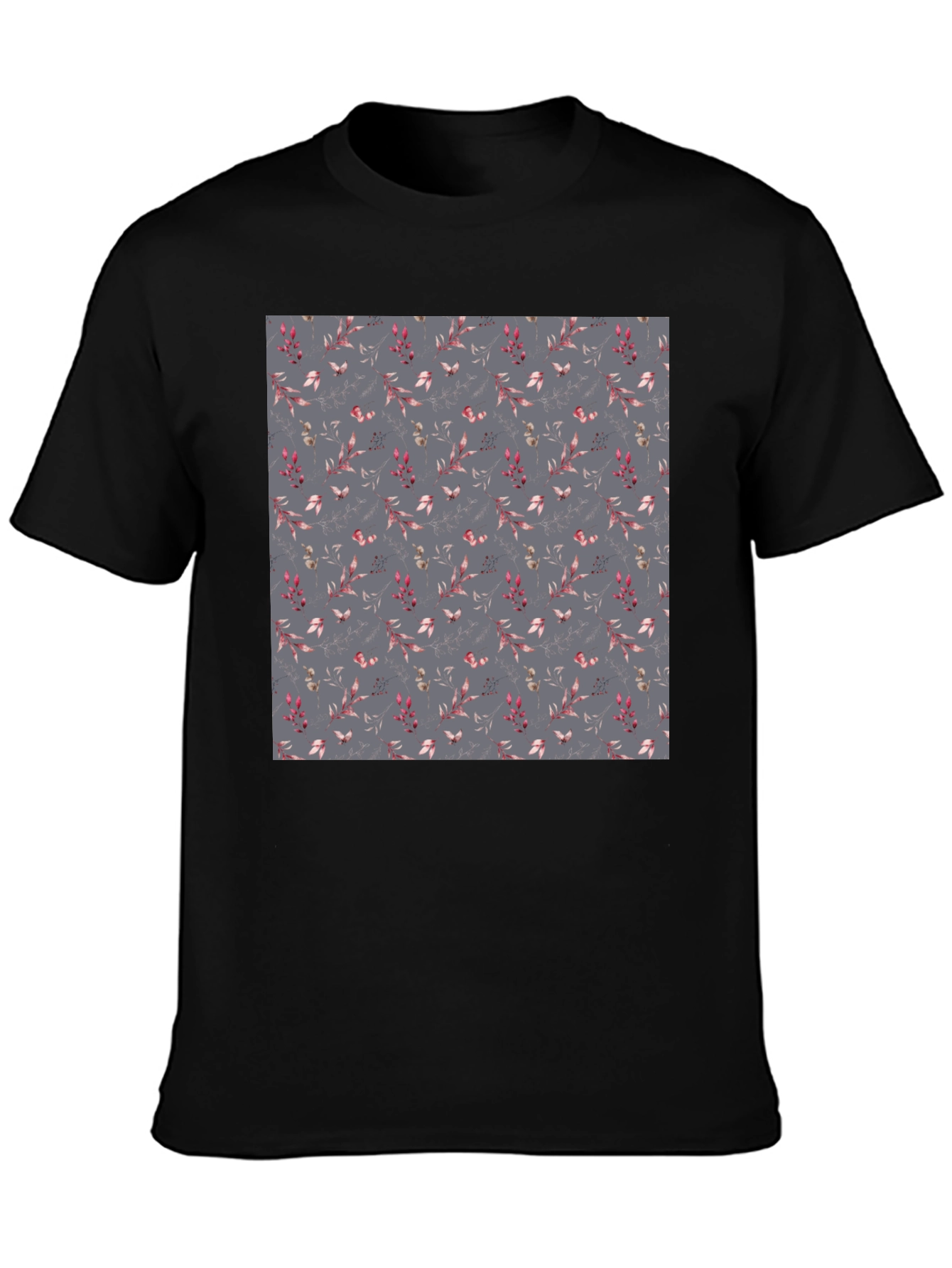 Floral Patterned Black T-Shirt for Men