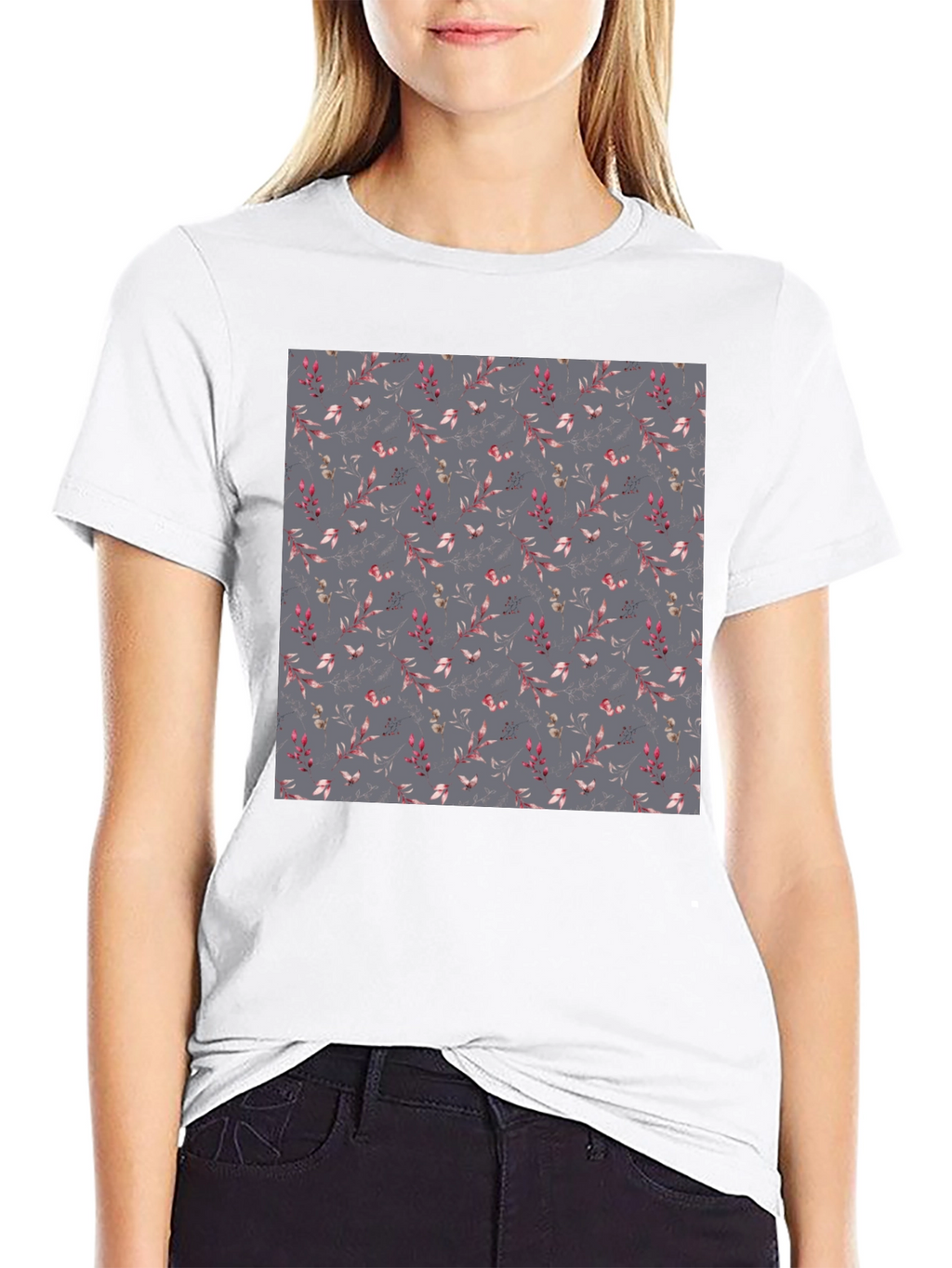 Floral Patterned Black T-Shirt for Men