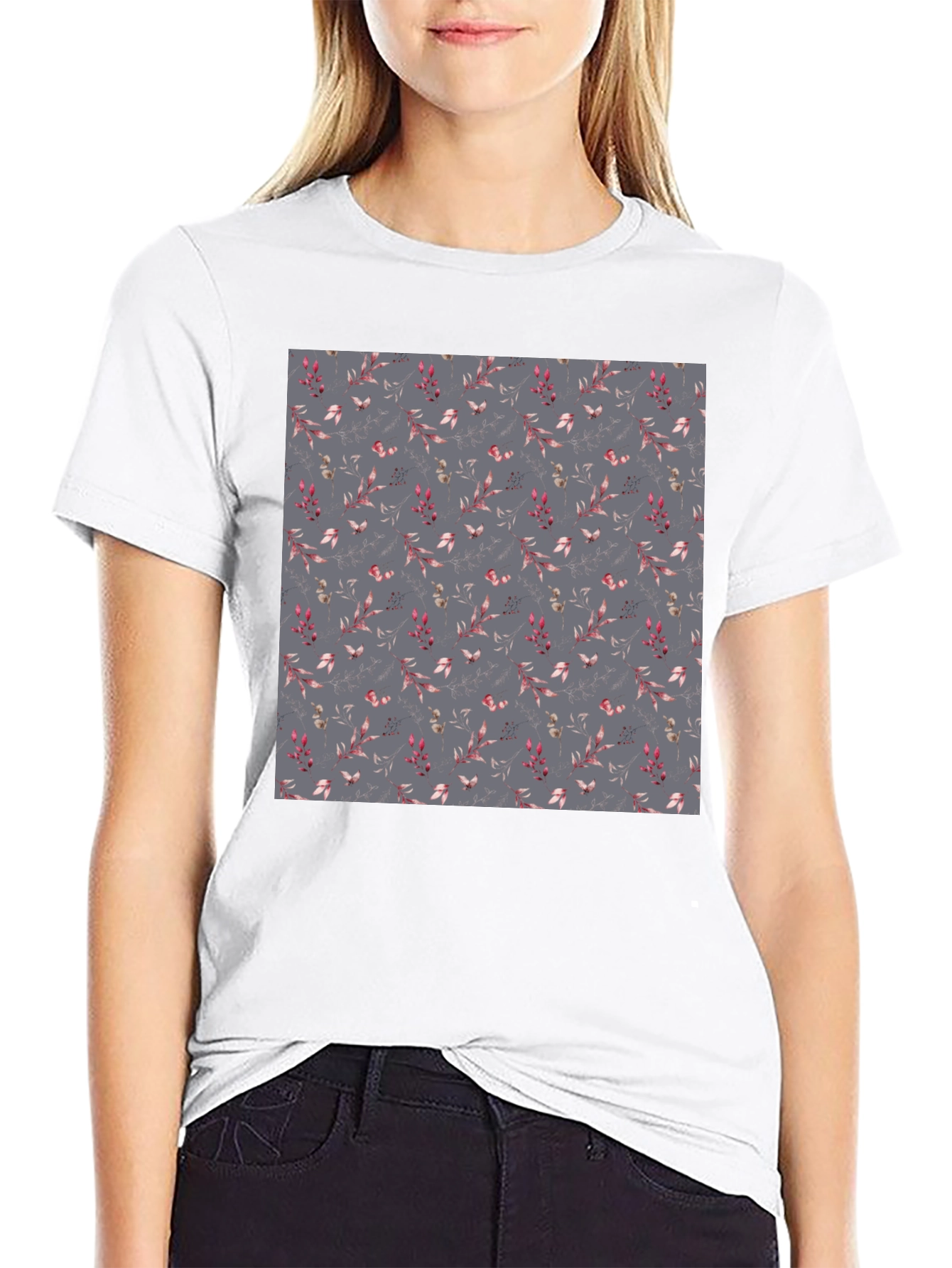 Floral Patterned Black T-Shirt for Men