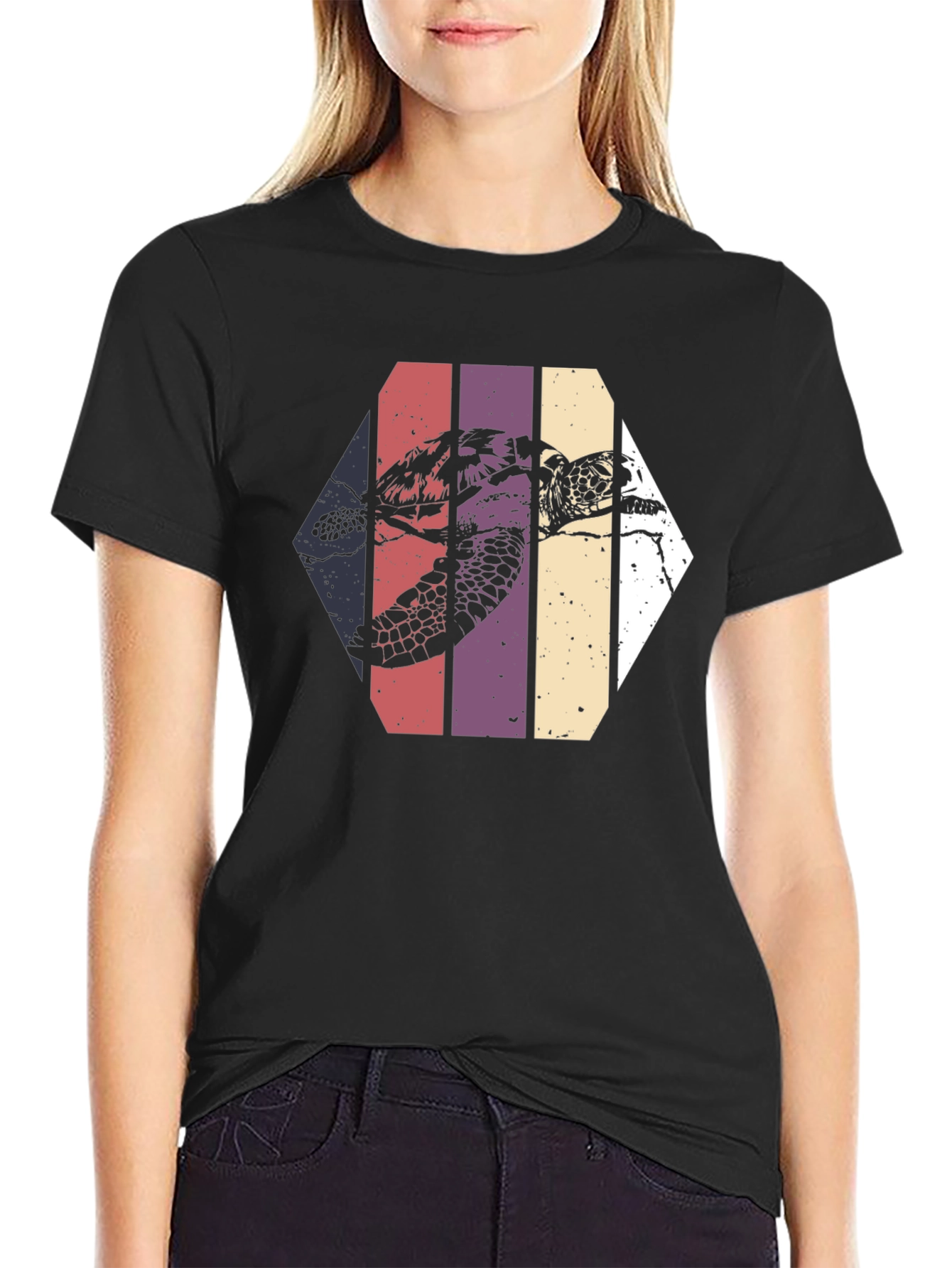 Retro Sea Turtle Graphic Tee - Black
