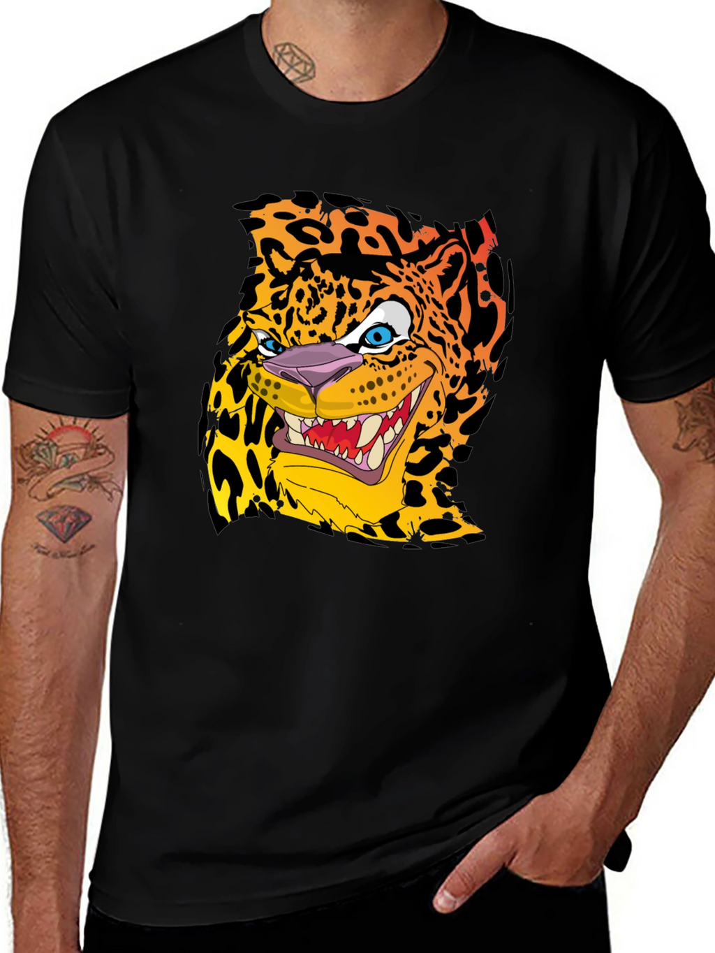 Cartoon Jaguar Graphic T-Shirt - Mens Black Tee