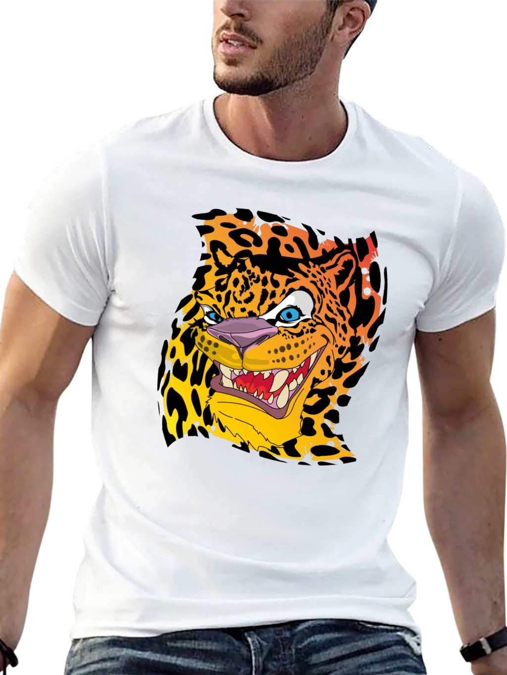 Cartoon Jaguar Graphic T-Shirt - Mens Black Tee