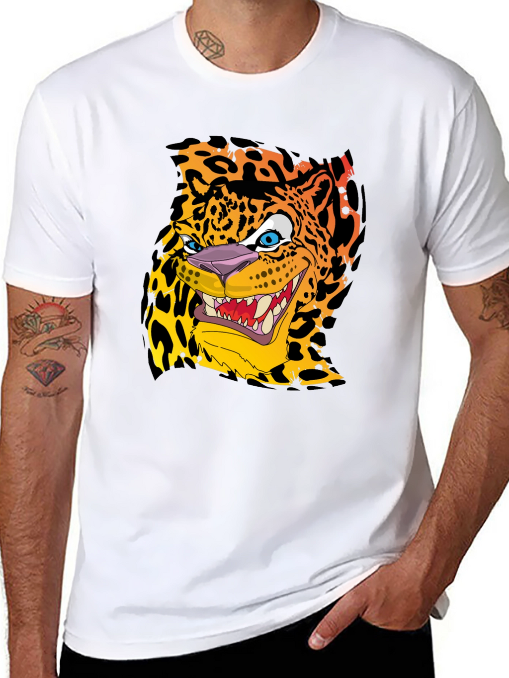 Cartoon Jaguar Graphic T-Shirt - Mens Black Tee