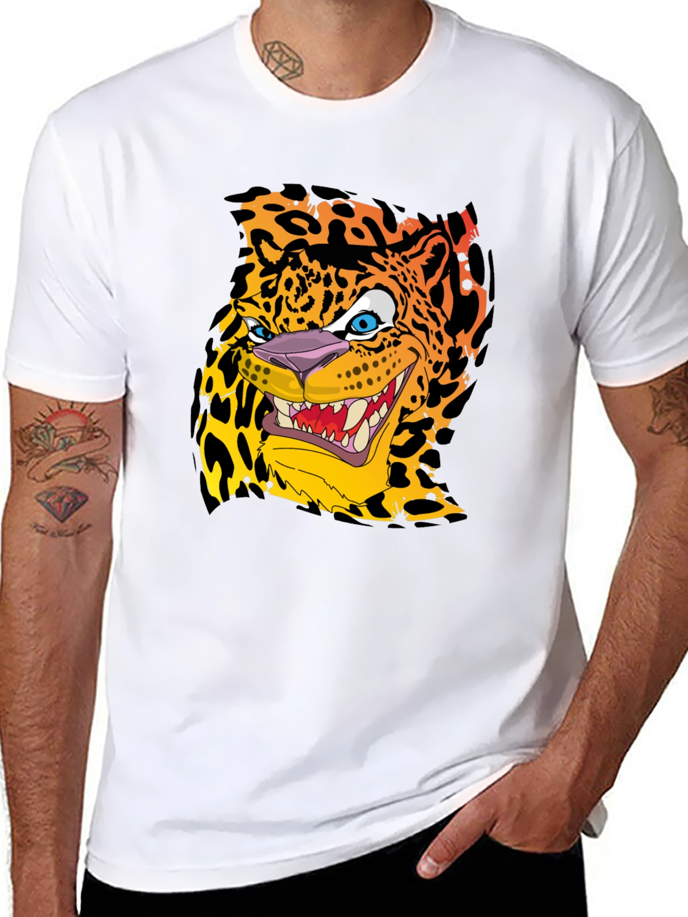 Cartoon Jaguar Graphic T-Shirt - Mens Black Tee