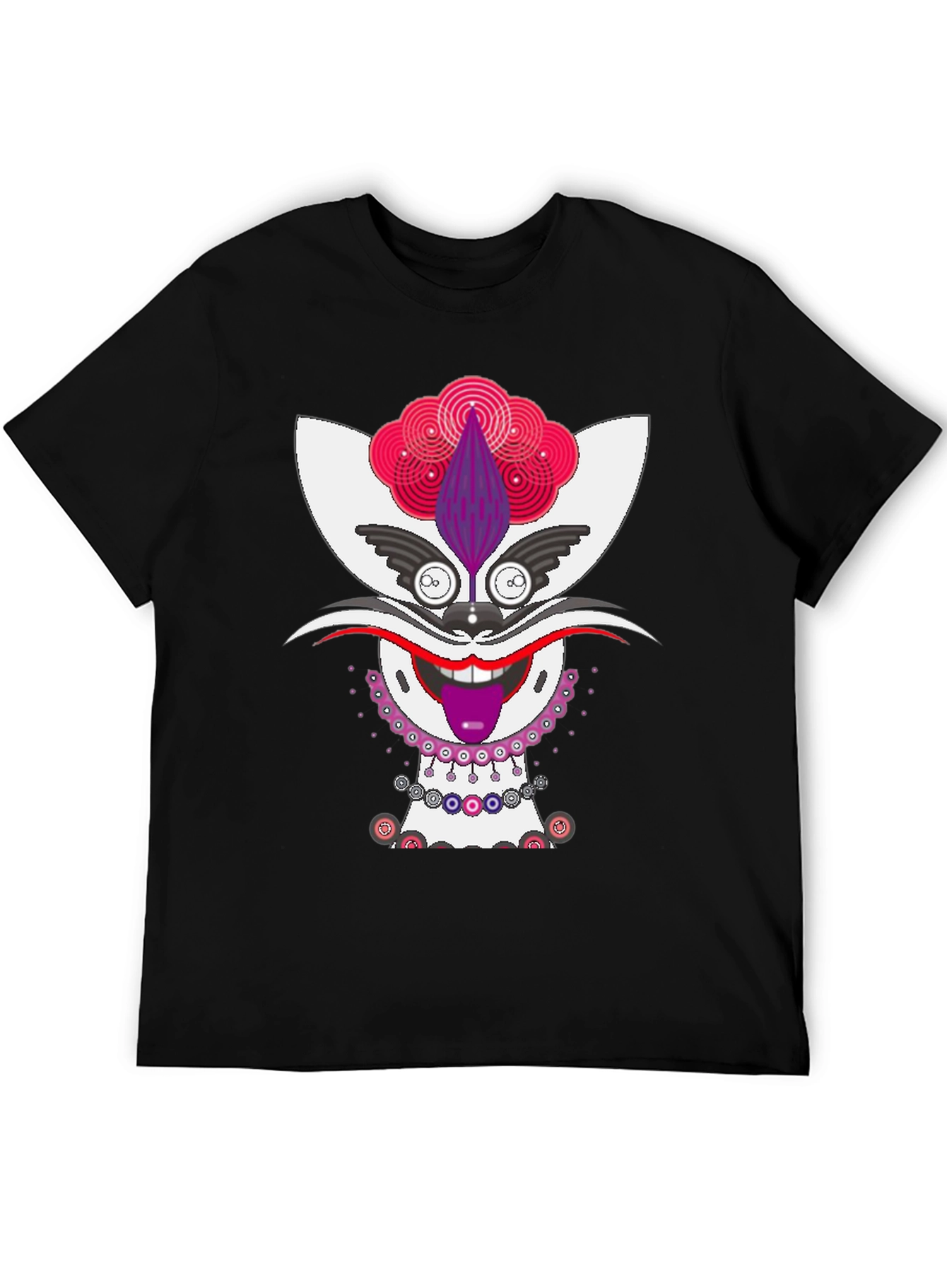Whimsical Cat Graphic Tee - Unique Mens Black T-Shirt