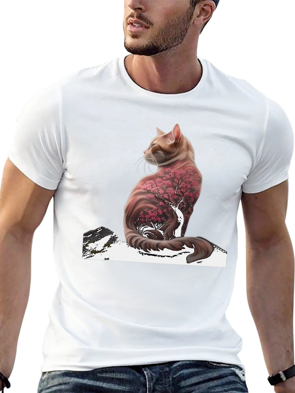 Cat Cherry Blossom T-Shirt - Stylish Graphic Tee