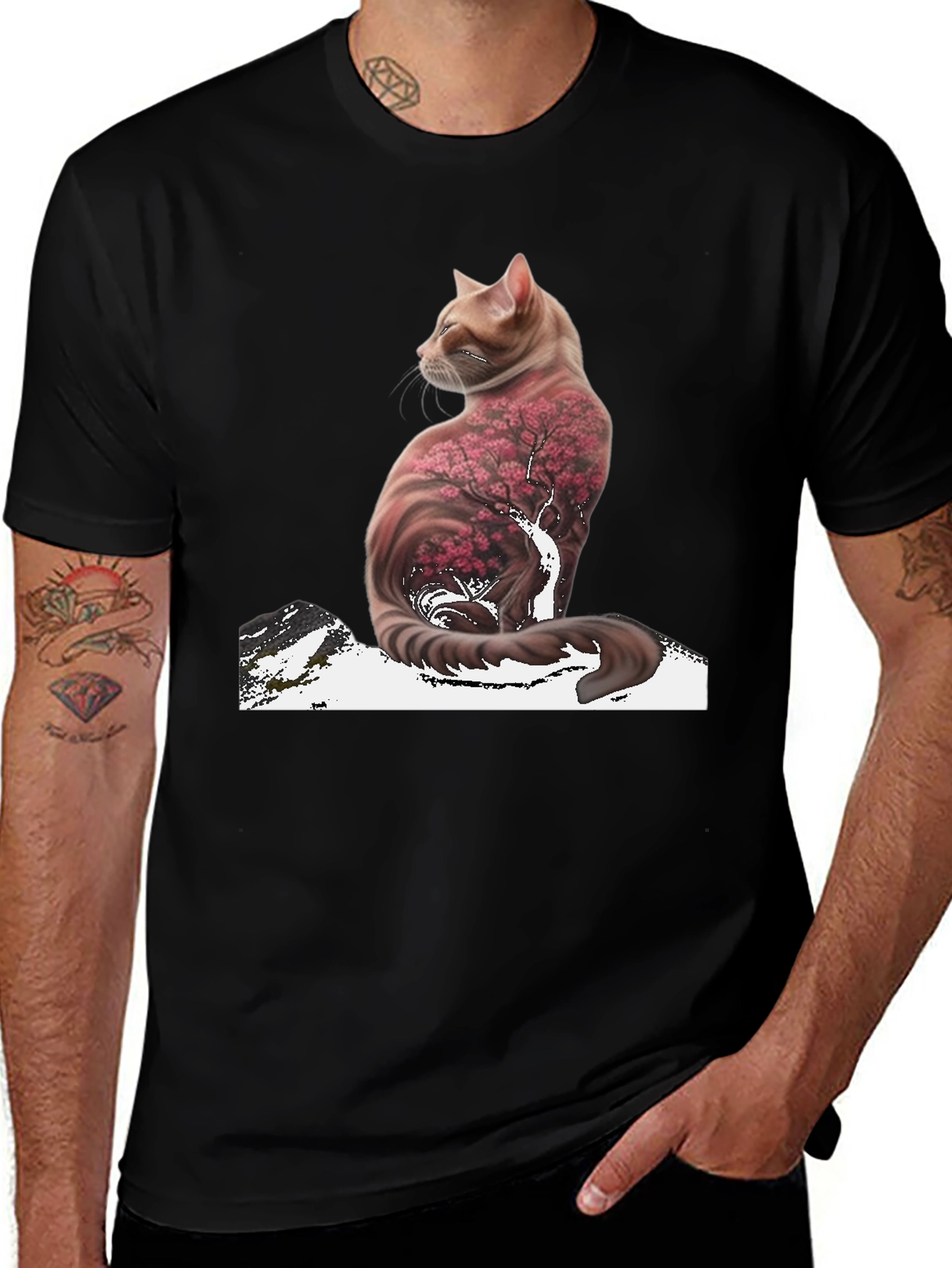 Cat Cherry Blossom T-Shirt - Stylish Graphic Tee