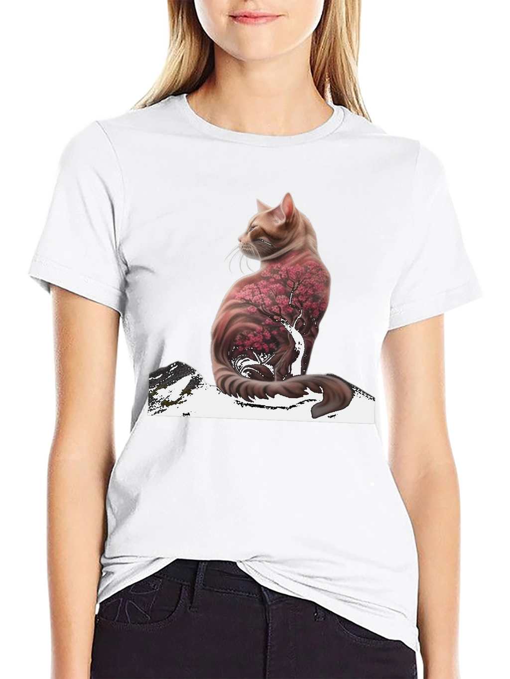 Cat Cherry Blossom T-Shirt - Stylish Graphic Tee