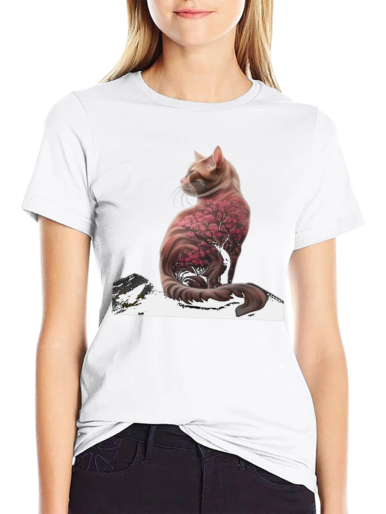 Cat Cherry Blossom T-Shirt - Stylish Graphic Tee